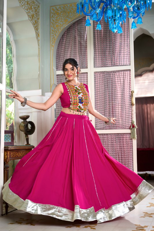 Navratri Special Fully Flaired Rayon  Base Lehenga Choli Set