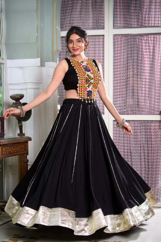 Navratri Special Fully Flaired Rayon  Base Lehenga Choli Set