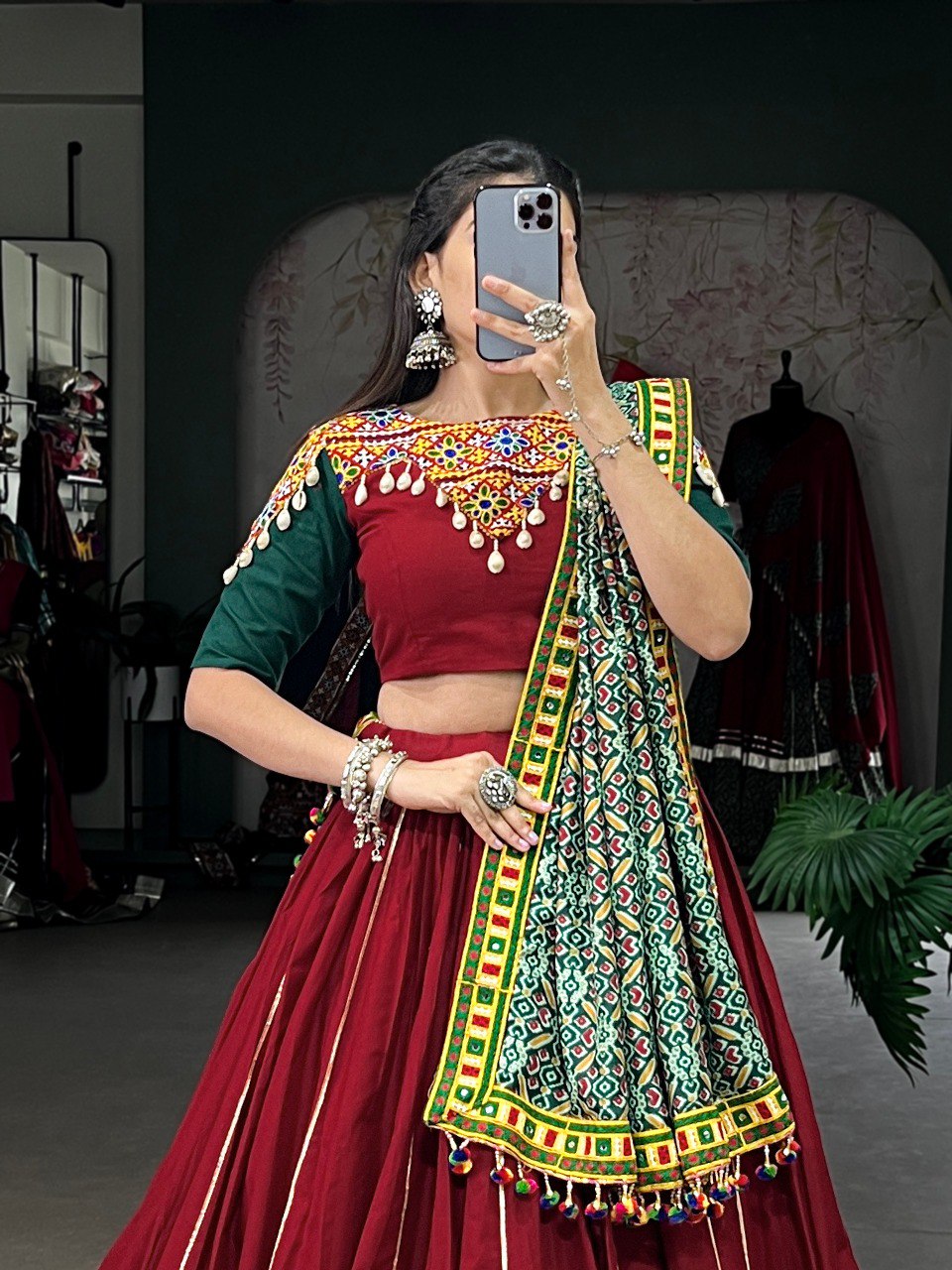 Navratri Special Red Color Fully Flaired Pure Cotton Base Lehenga Choli Set