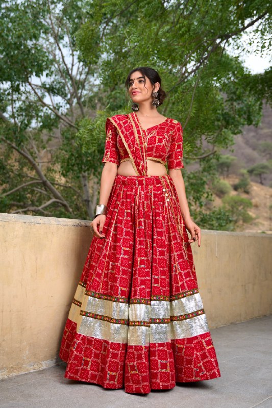 Navratri Special Red Color Fully Flaired Pure Rayon Base Lehenga Choli Set