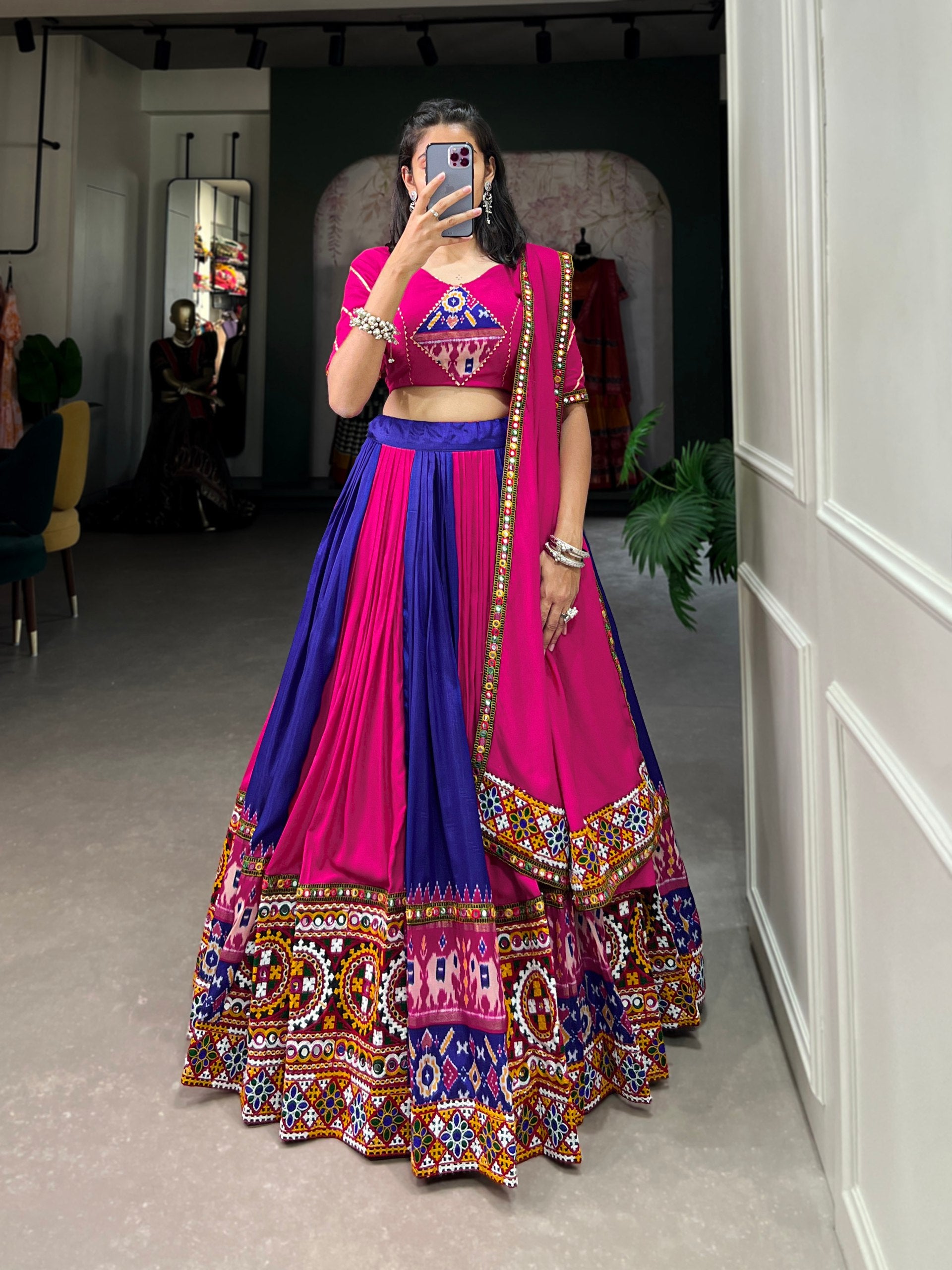 Navratri Special Multicolor Fully Flaired Rayon With Printed Silk Base Lehenga Choli Set