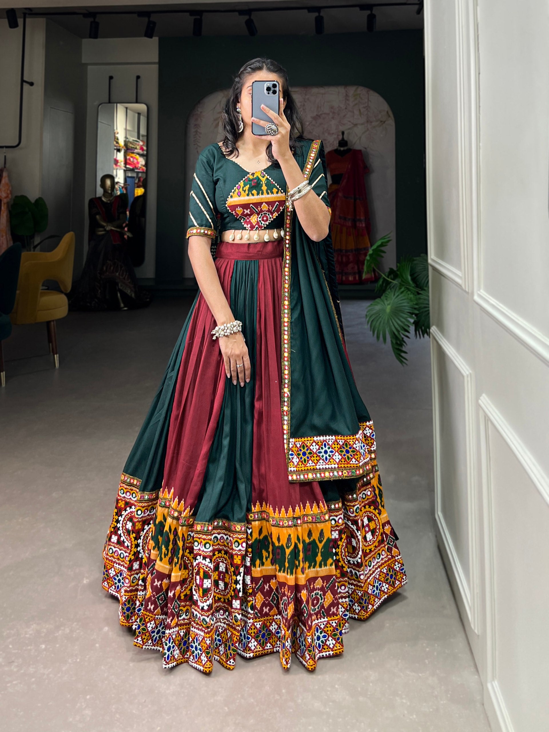 Navratri Special Multicolor Fully Flaired Rayon With Printed Silk Base Lehenga Choli Set