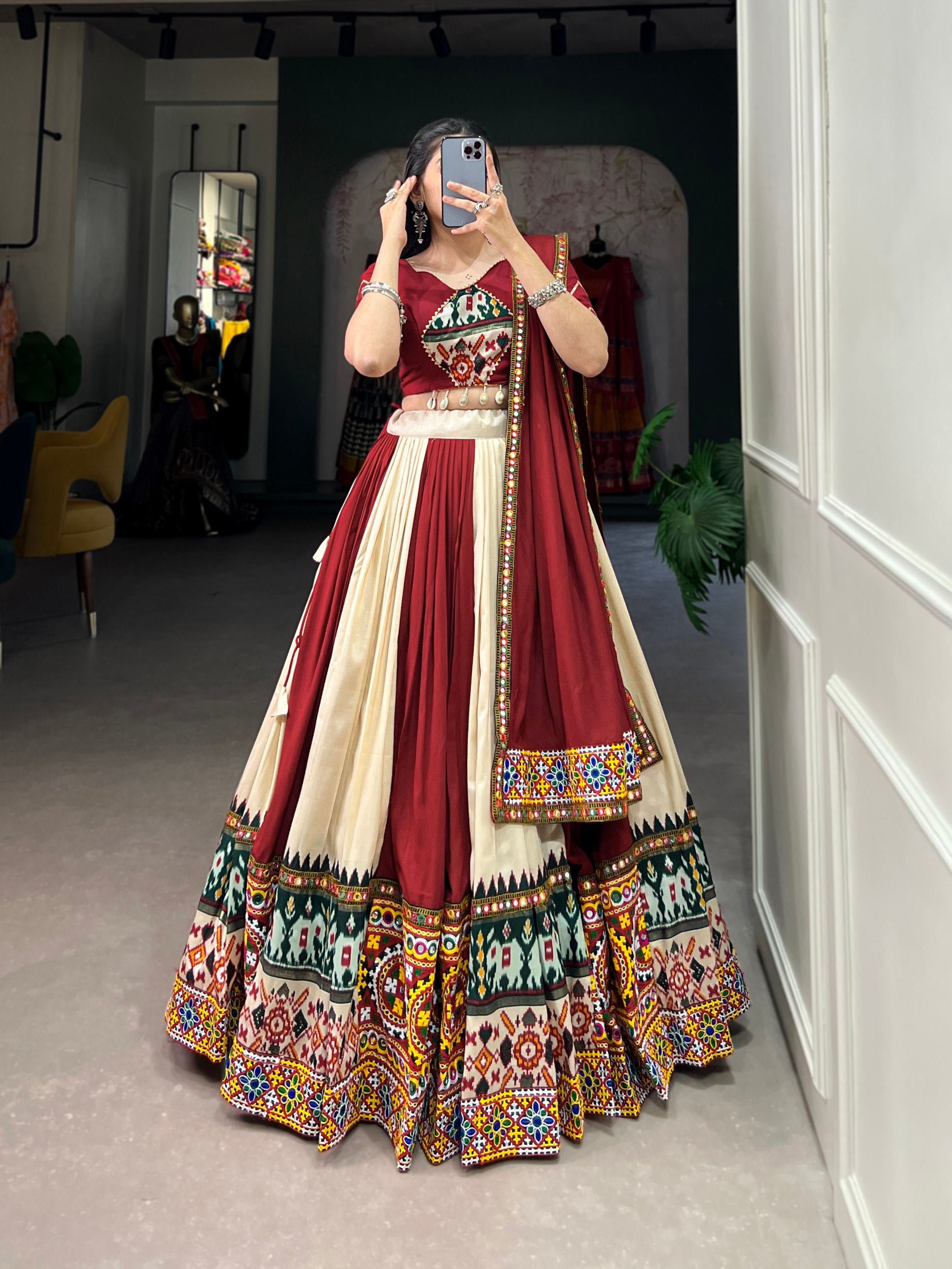 Navratri Special Multicolor Fully Flaired Rayon With Printed Silk Base Lehenga Choli Set