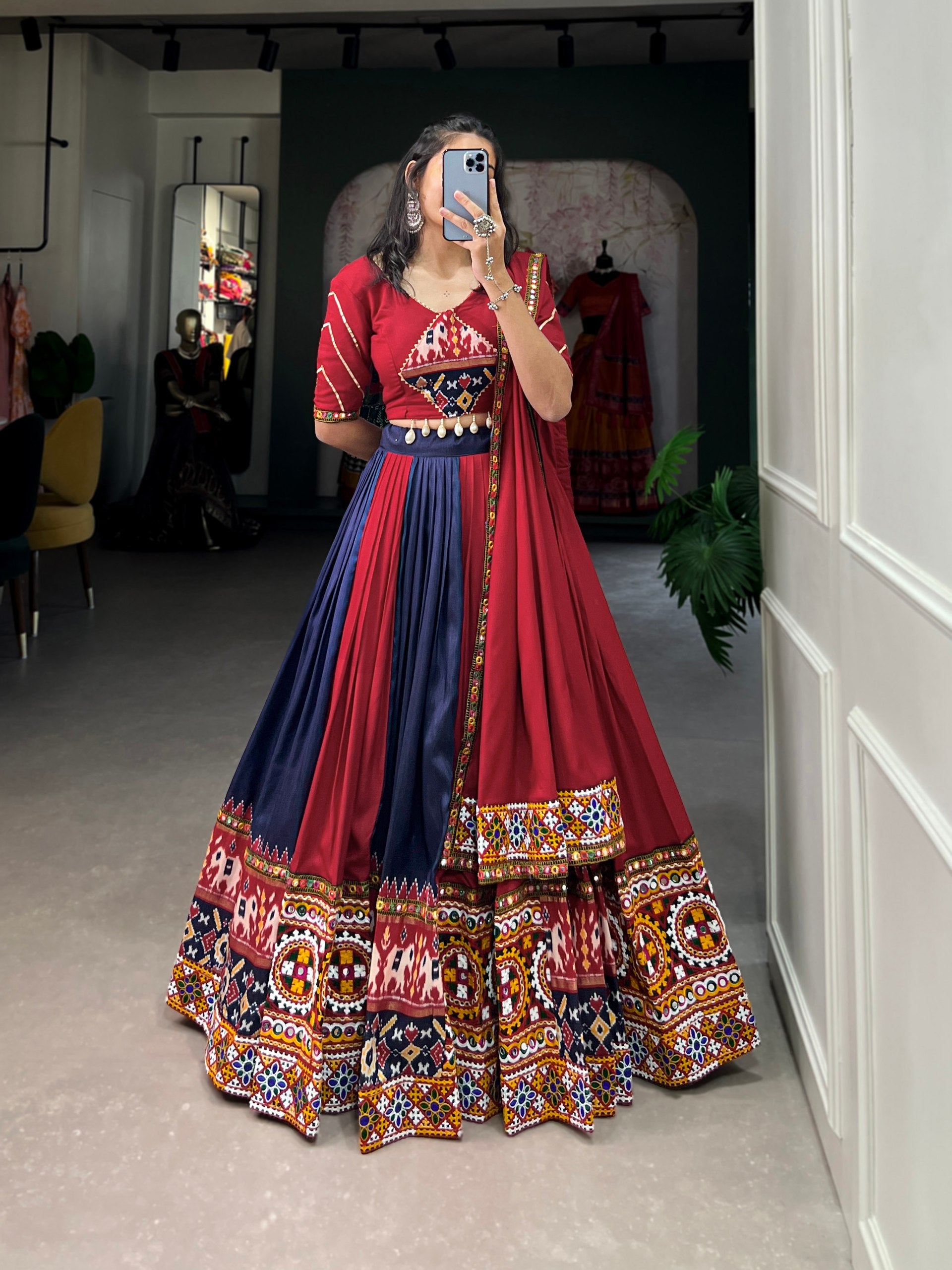 Navratri Special Multicolor Fully Flaired Rayon With Printed Silk Base Lehenga Choli Set