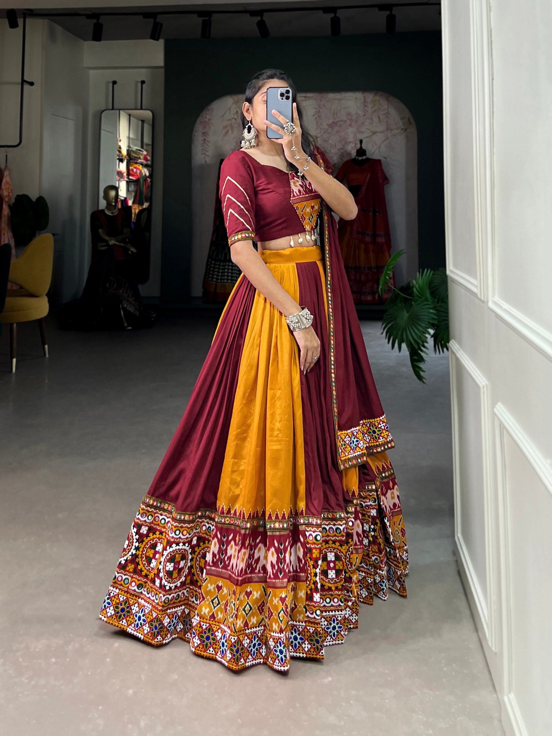 Navratri Special Multicolor Fully Flaired Rayon With Printed Silk Base Lehenga Choli Set