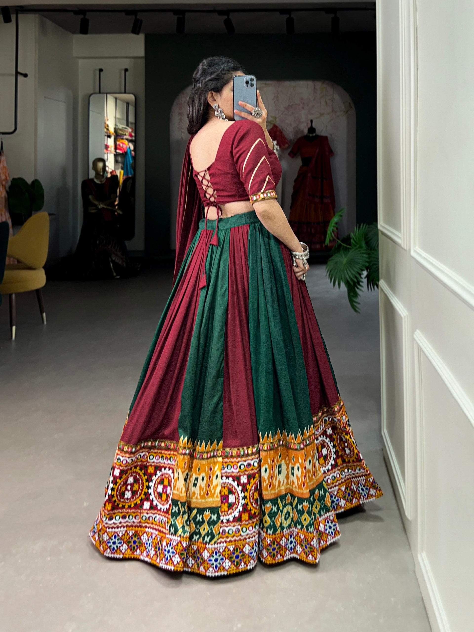 Navratri Special Multicolor Fully Flaired Rayon With Printed Silk Base Lehenga Choli Set