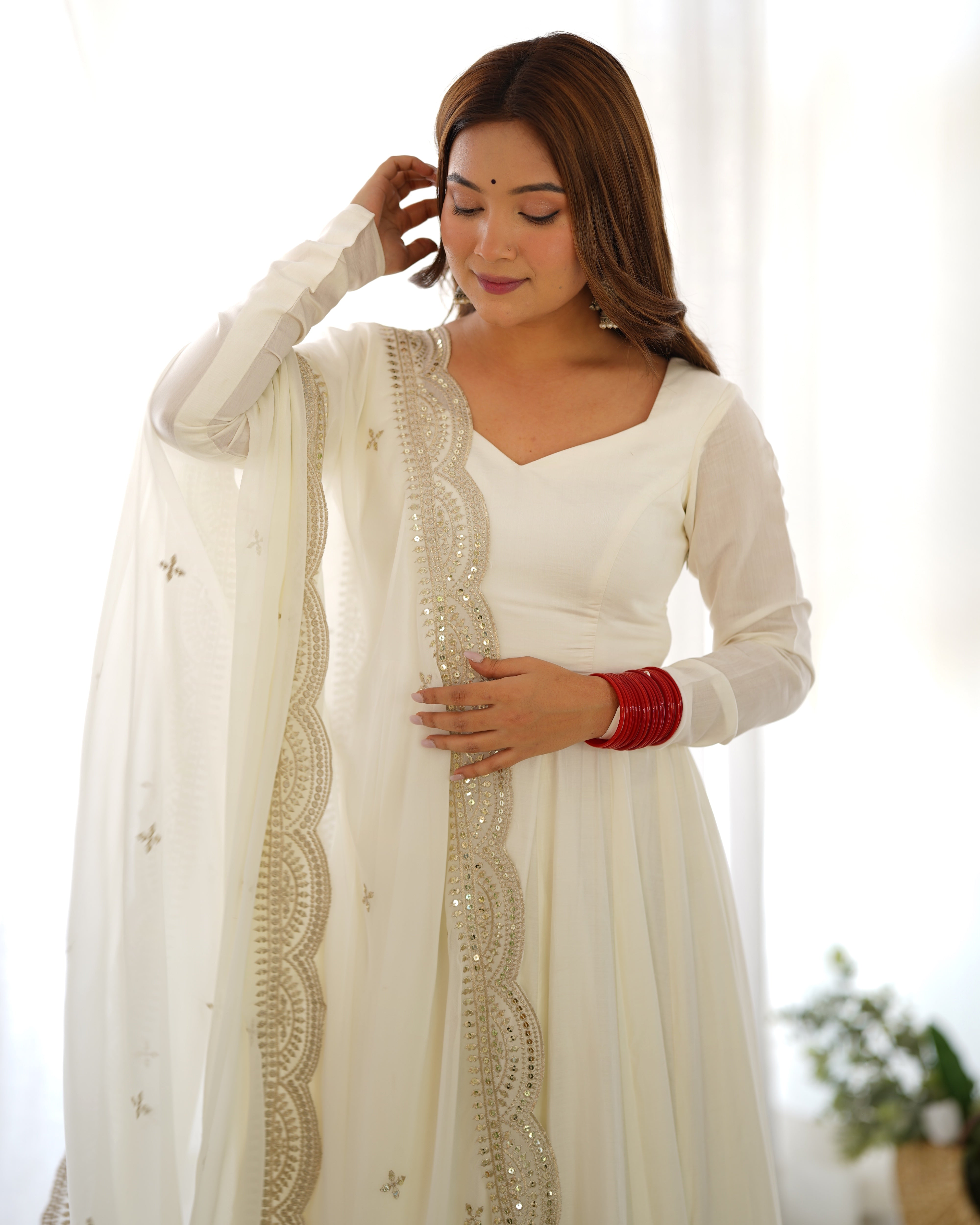 Perfect Functional Ceremonial Outfit in Anarkali Avatar Based in Roman Silk Chanderi Fabric Designer Suit for Upcoming Festivals and More Events