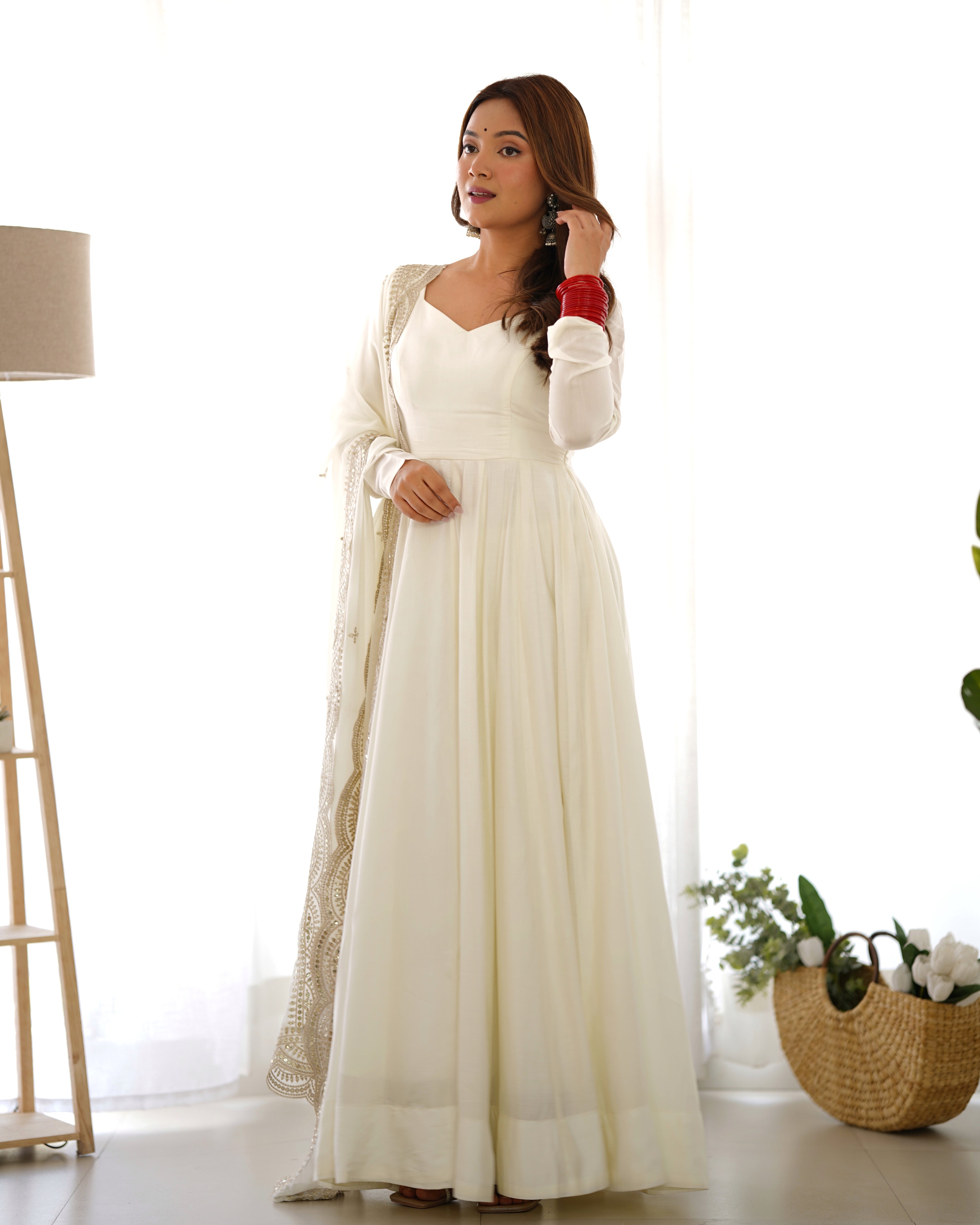 Perfect Functional Ceremonial Outfit in Anarkali Avatar Based in Roman Silk Chanderi Fabric Designer Suit for Upcoming Festivals and More Events