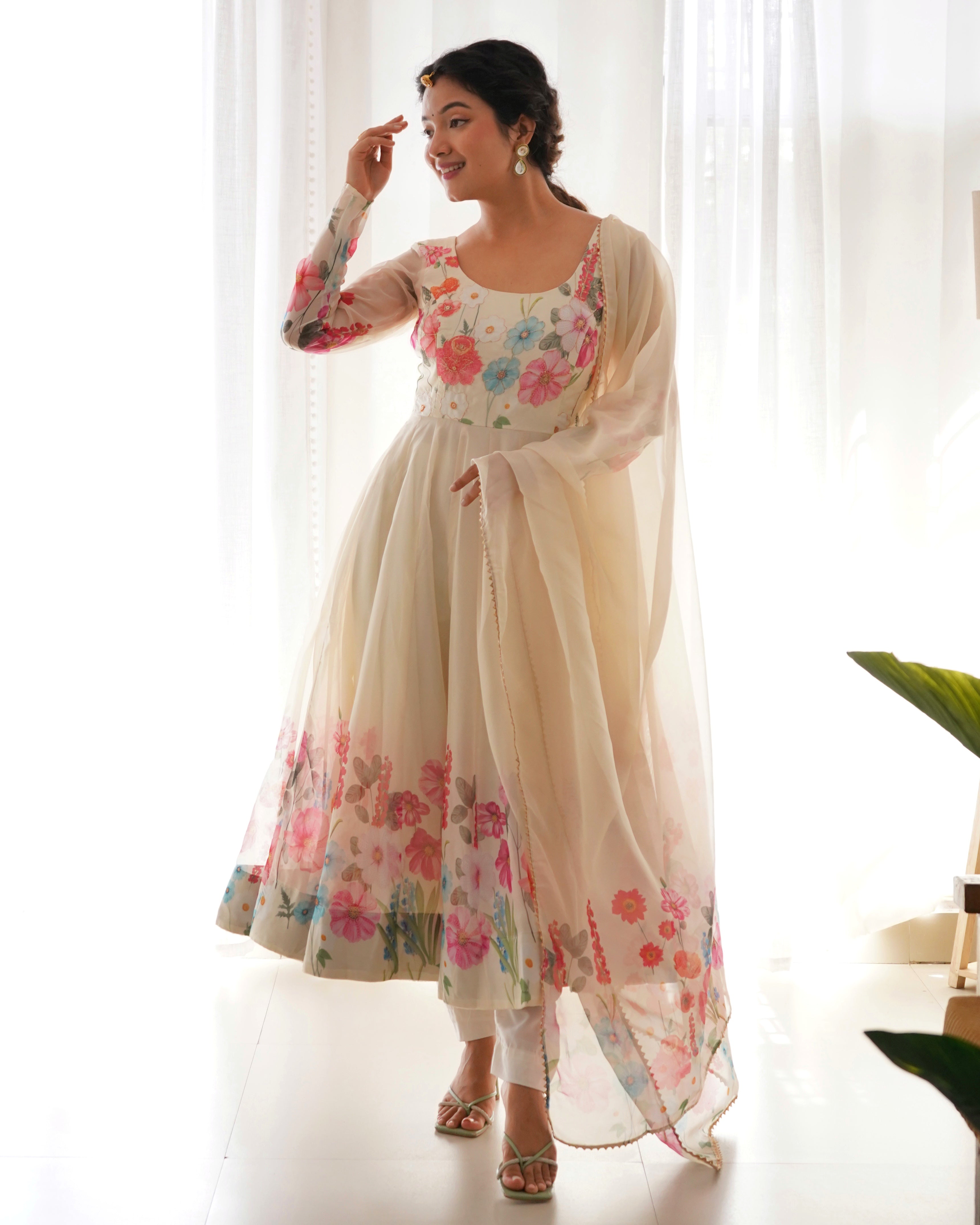 Lovely Liril and Colorful Lightweight Stylish Anarkali Suit with Dupatta Set for Upcoming Festivities and Weddings