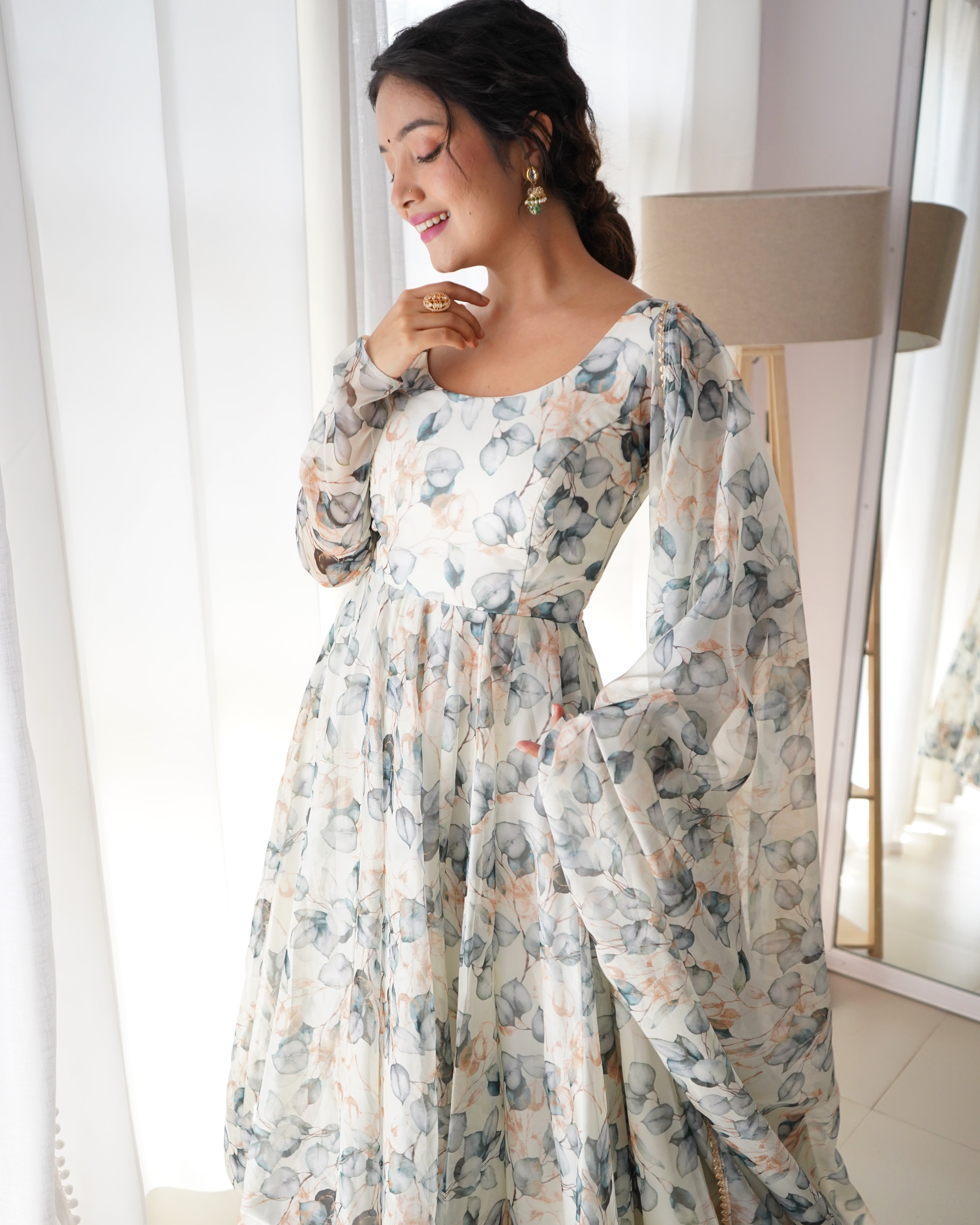 Mesmerizing Floral Anarkali in Organza Silk Base Multi Floral Printed Work Designer Suit