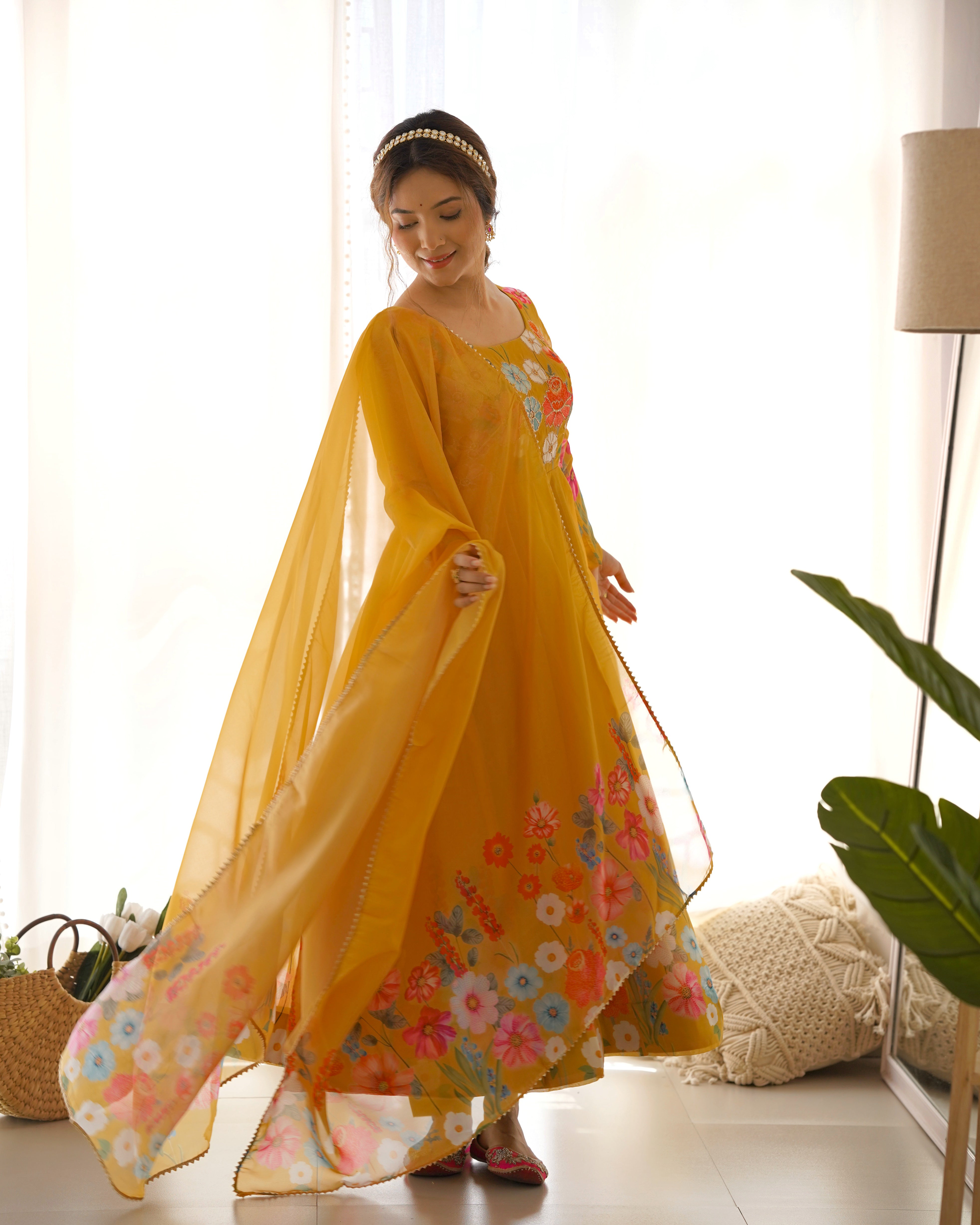 Lovely Liril and Colorful Lightweight Stylish Anarkali Suit with Dupatta Set for Upcoming Festivities and Weddings