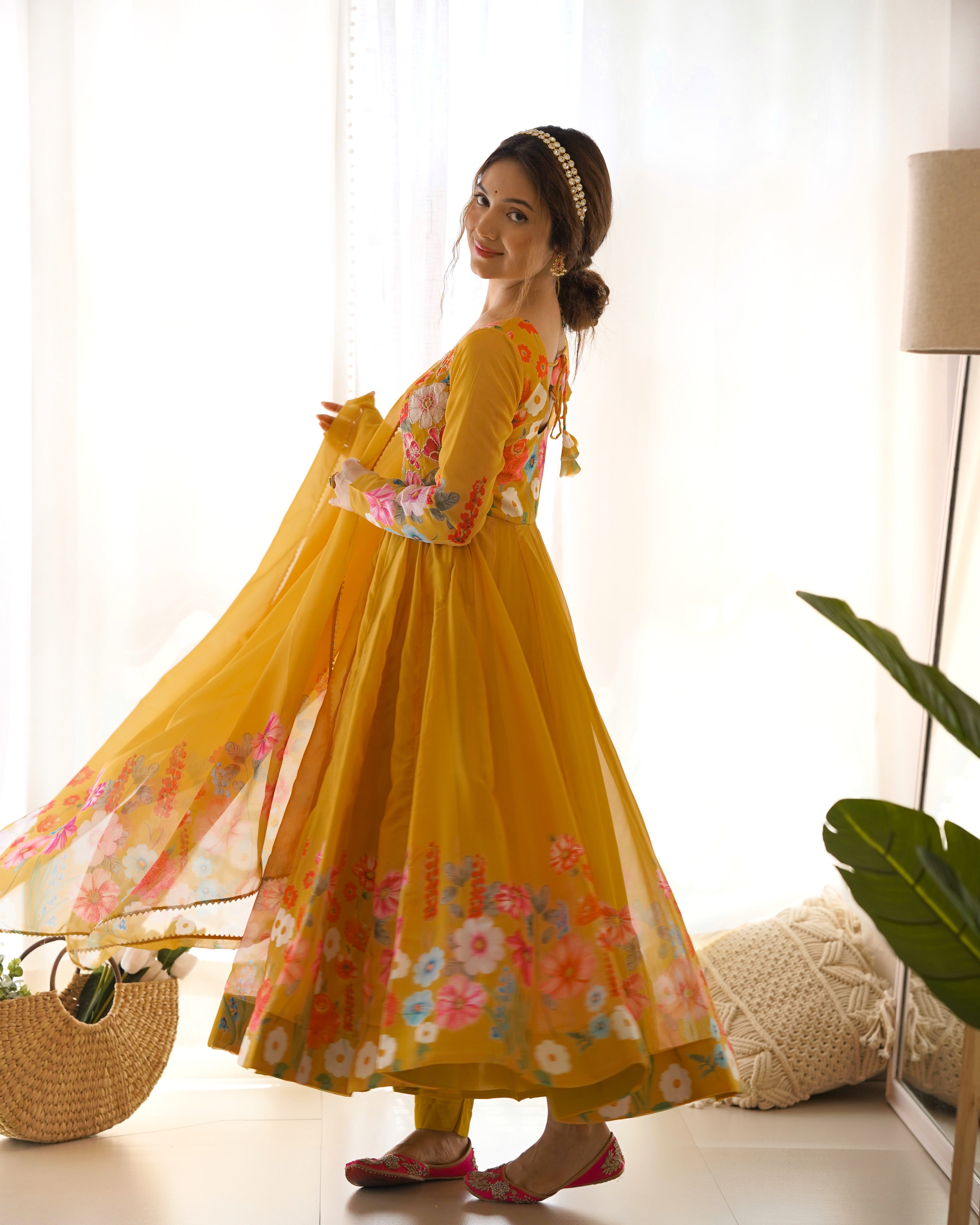 Lovely Liril and Colorful Lightweight Stylish Anarkali Suit with Dupatta Set for Upcoming Festivities and Weddings