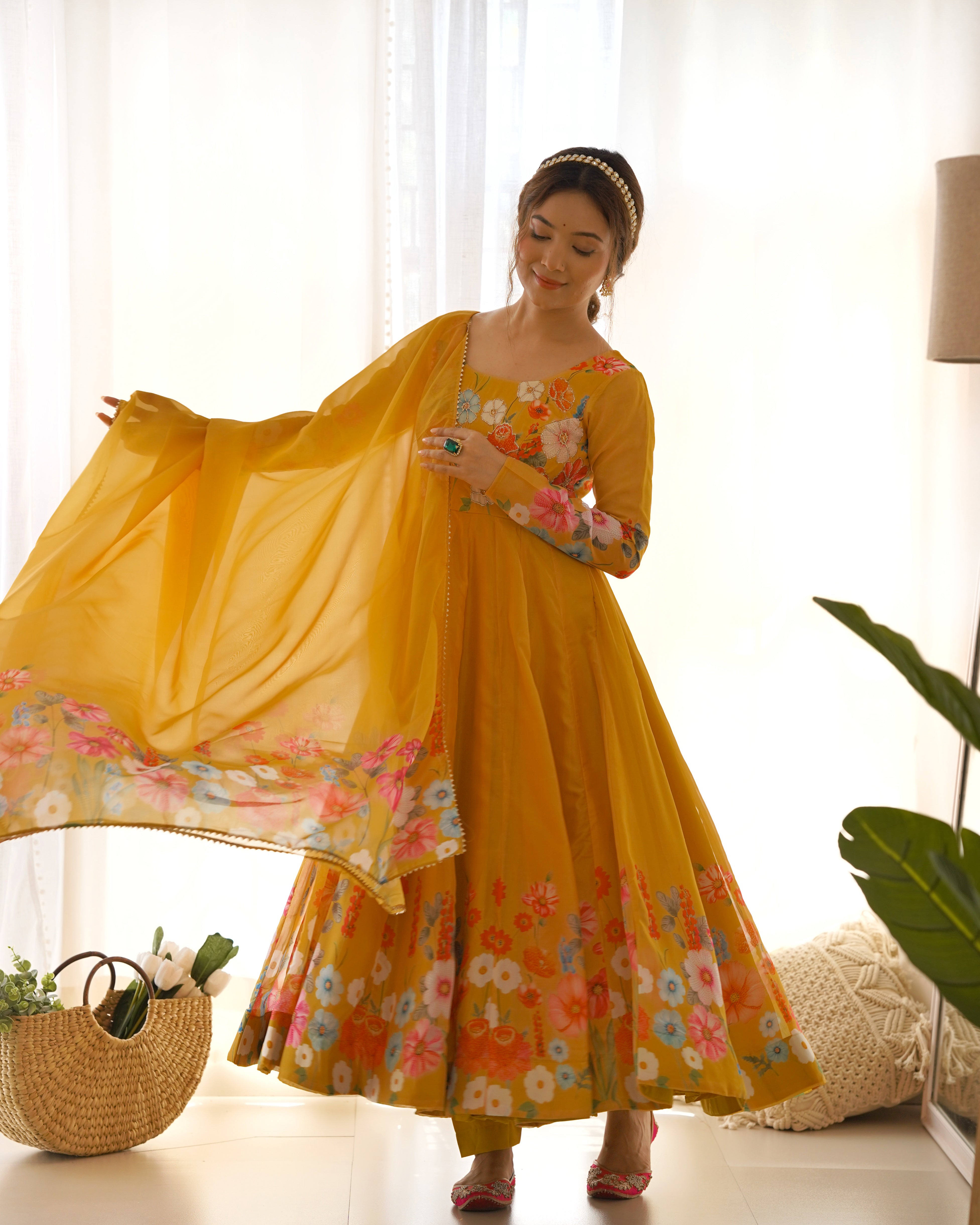 Lovely Liril and Colorful Lightweight Stylish Anarkali Suit with Dupatta Set for Upcoming Festivities and Weddings