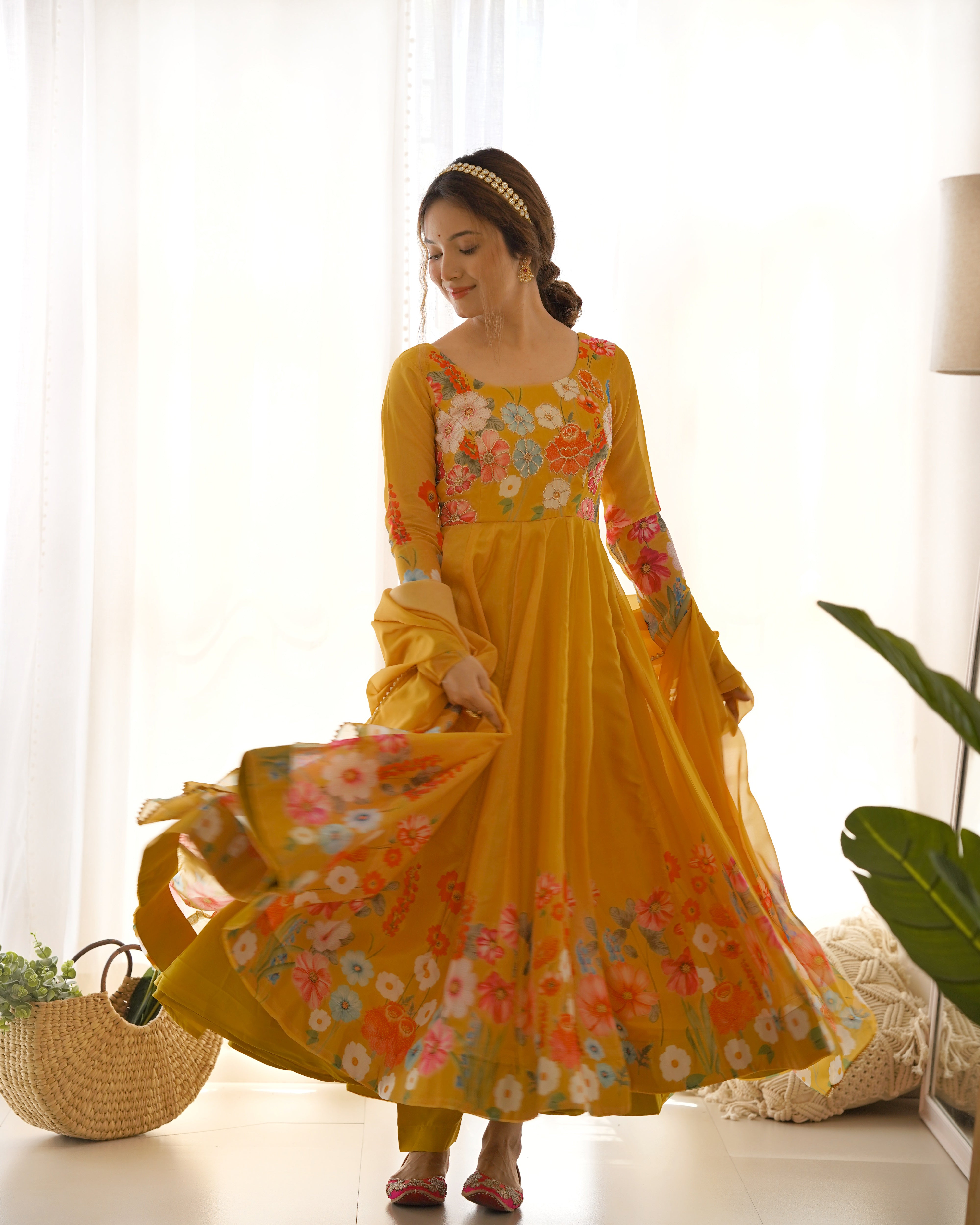 Lovely Liril and Colorful Lightweight Stylish Anarkali Suit with Dupatta Set for Upcoming Festivities and Weddings