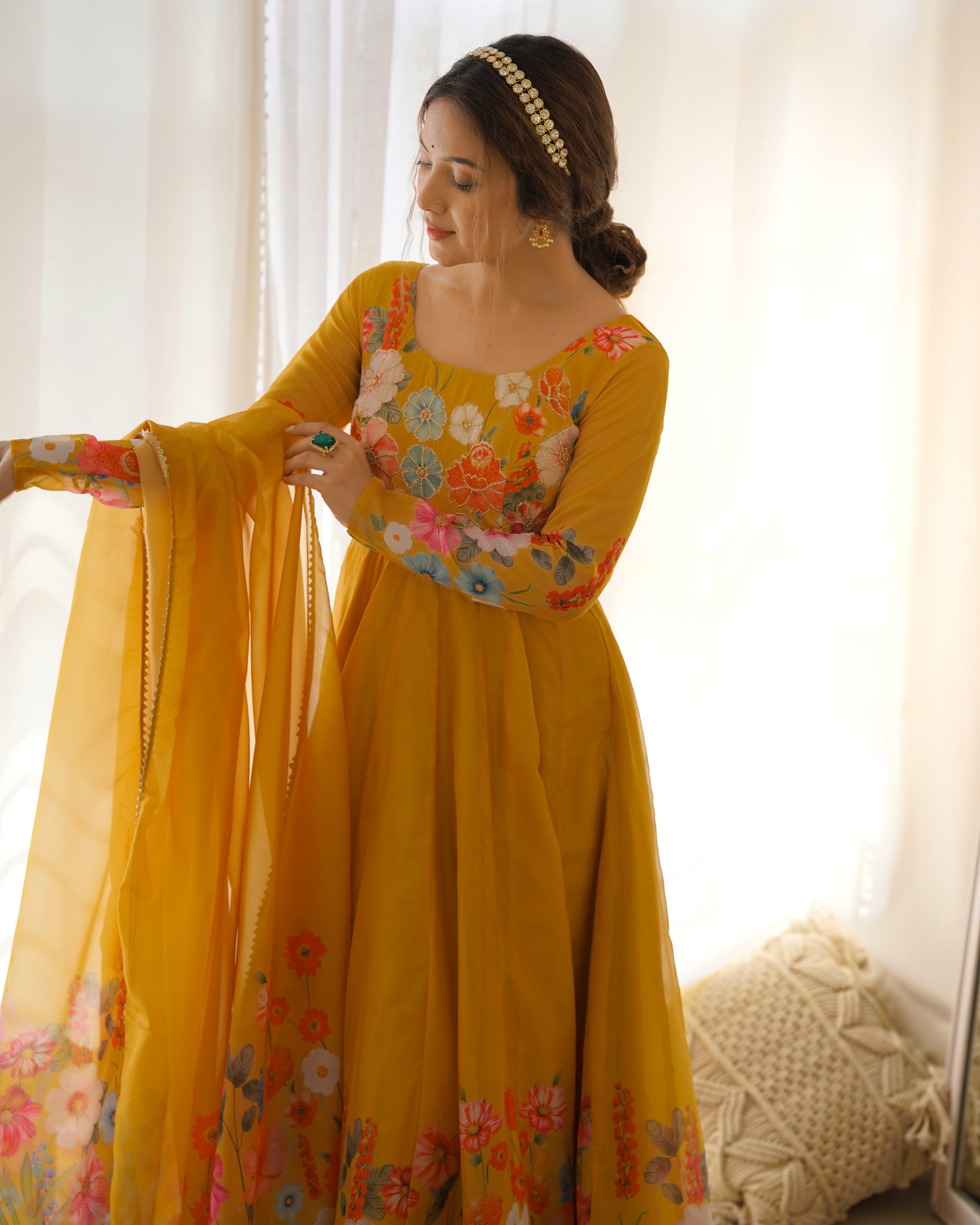 Lovely Liril and Colorful Lightweight Stylish Anarkali Suit with Dupatta Set for Upcoming Festivities and Weddings