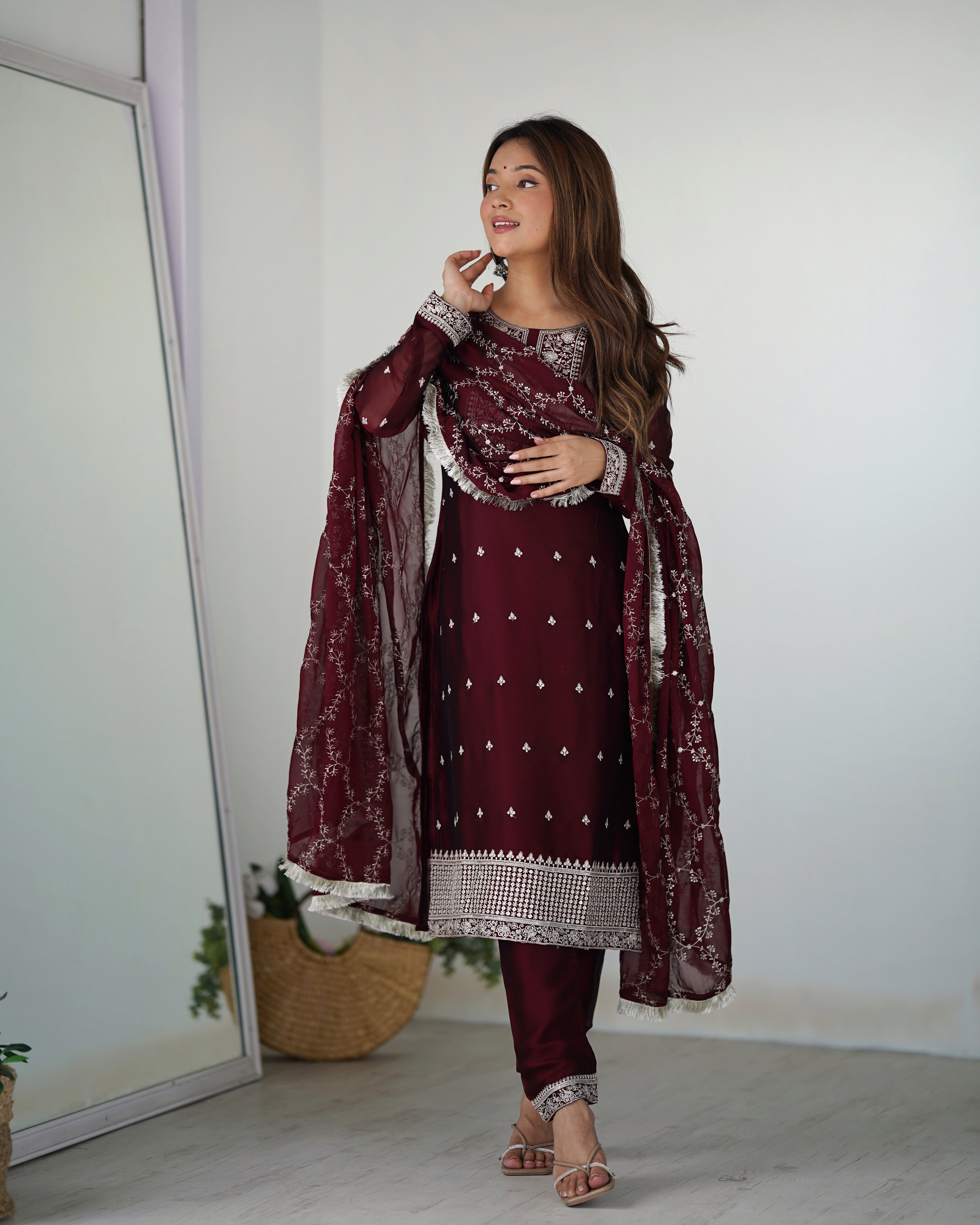 Stylish Ethnic Look Straight Fit Kurta with Dupatta Set in Rangoli Silk Fabric Perfect For Upcoming Festival and Weddings