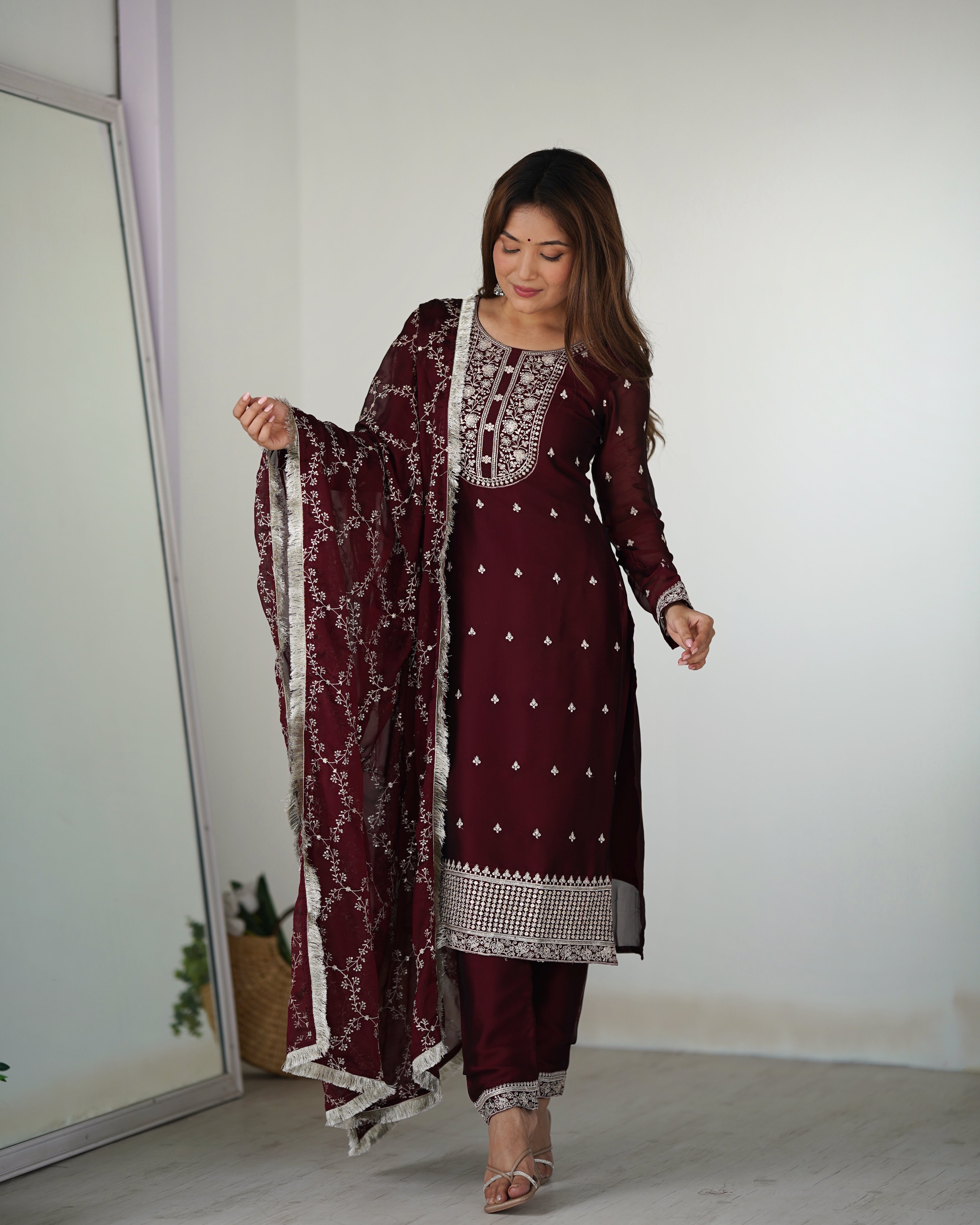 Stylish Ethnic Look Straight Fit Kurta with Dupatta Set in Rangoli Silk Fabric Perfect For Upcoming Festival and Weddings