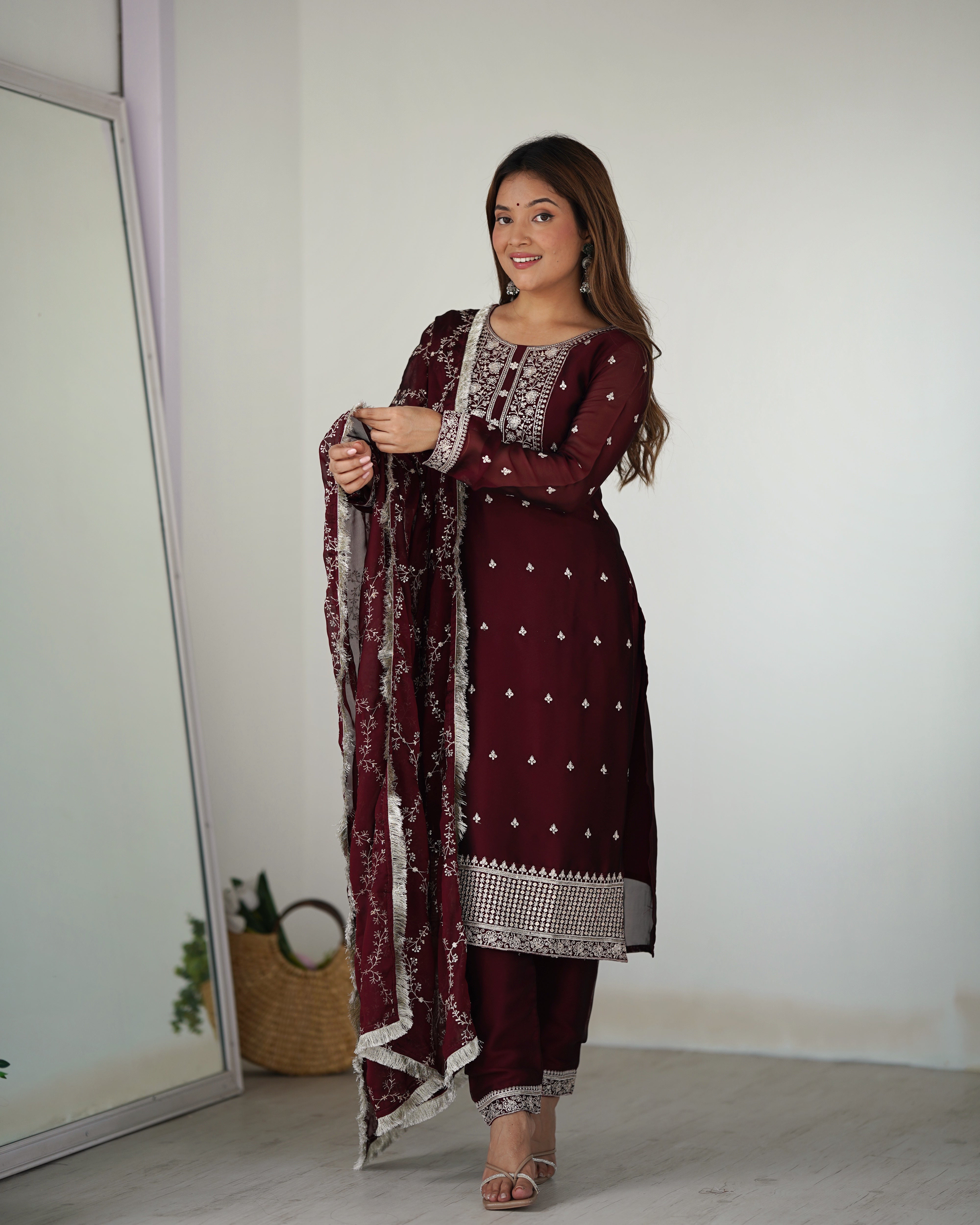 Stylish Ethnic Look Straight Fit Kurta with Dupatta Set in Rangoli Silk Fabric Perfect For Upcoming Festival and Weddings