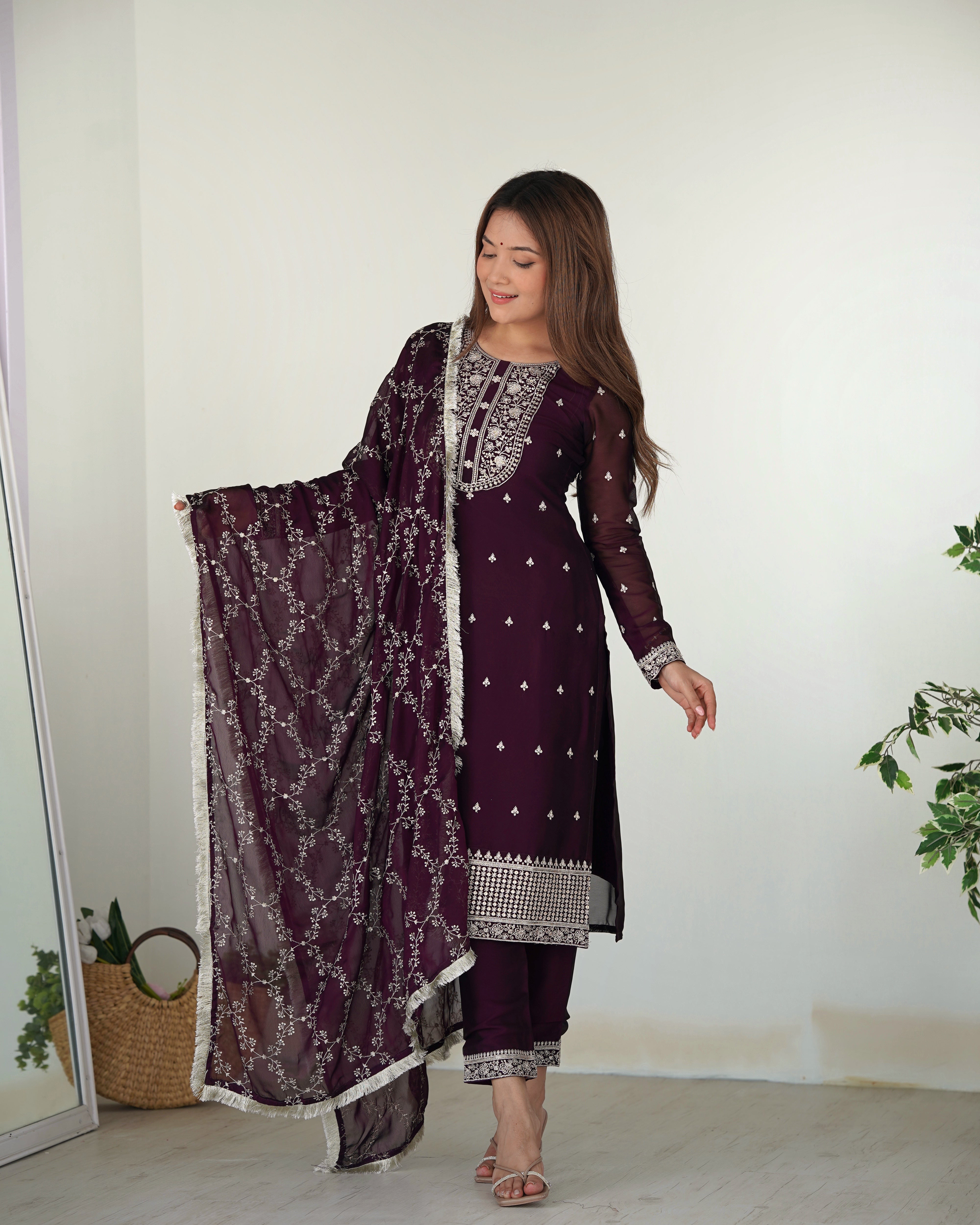 Stylish Ethnic Look Straight Fit Kurta with Dupatta Set in Rangoli Silk Fabric Perfect For Upcoming Festival and Weddings