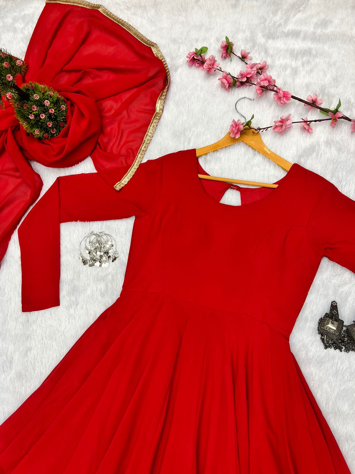 Stylish Red Color Designer Two Layer Anarkali in Faux Georgette Base Suit for Upcoming Functions and Festivals