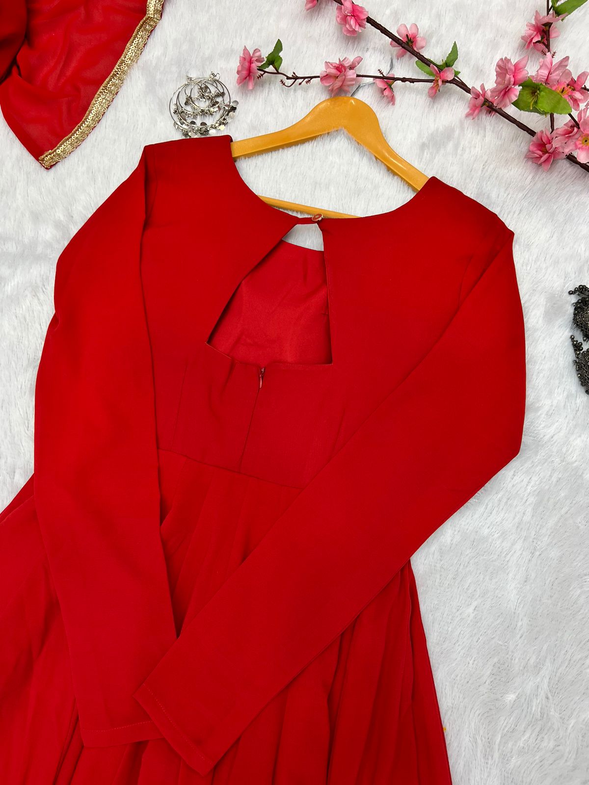 Stylish Red Color Designer Two Layer Anarkali in Faux Georgette Base Suit for Upcoming Functions and Festivals