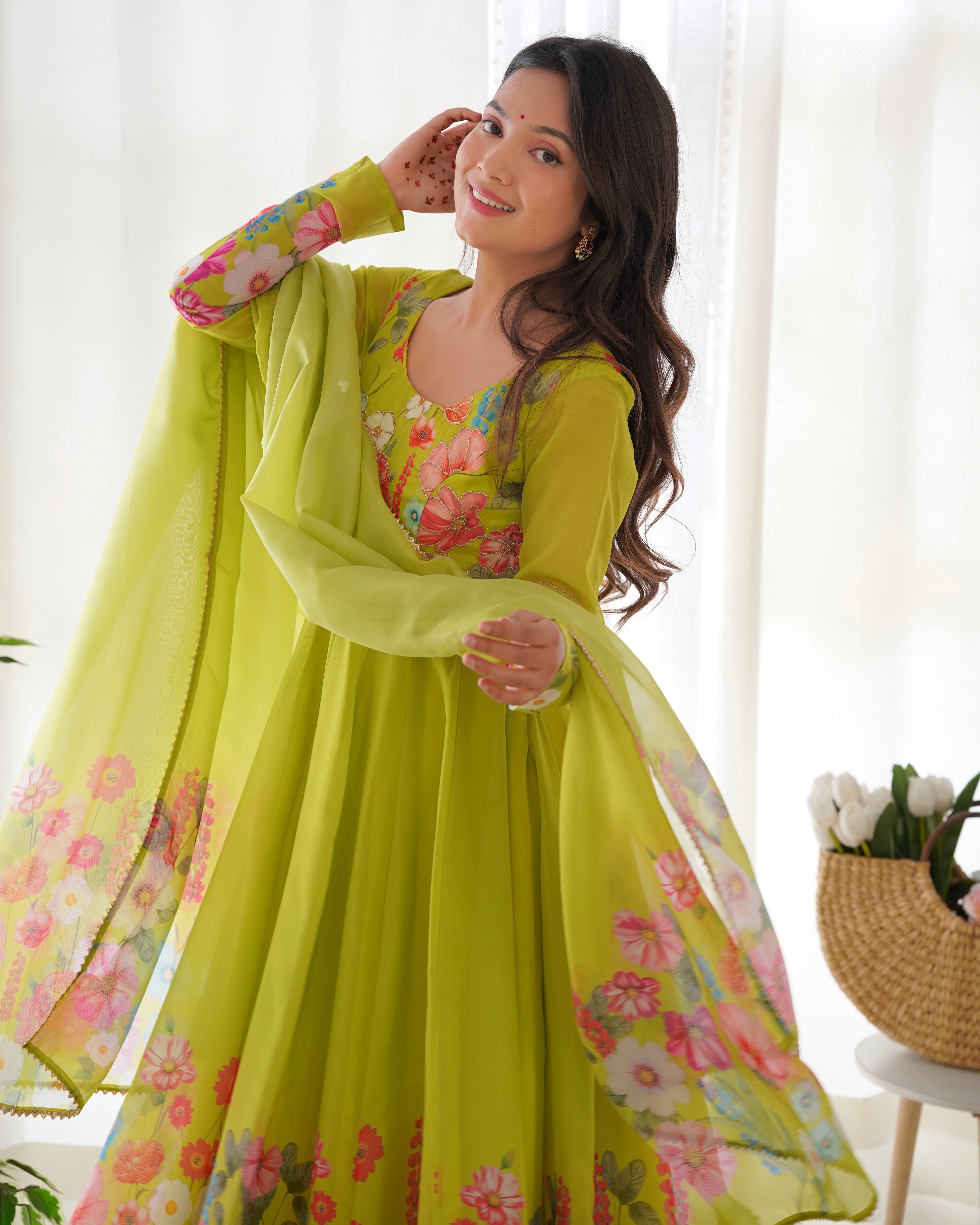 Lovely Liril and Colorful Lightweight Stylish Anarkali Suit with Dupatta Set for Upcoming Festivities and Weddings