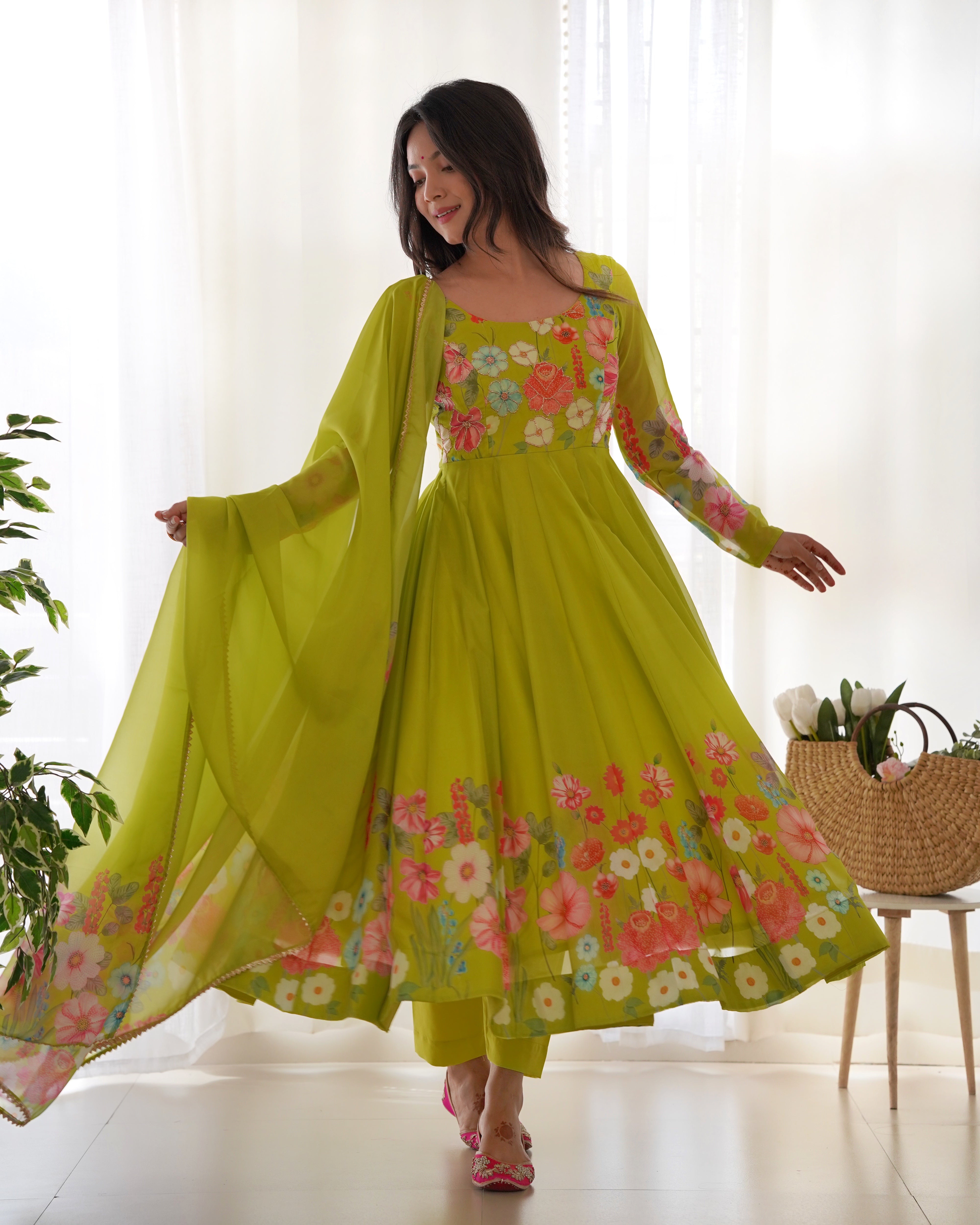 Lovely Liril and Colorful Lightweight Stylish Anarkali Suit with Dupatta Set for Upcoming Festivities and Weddings