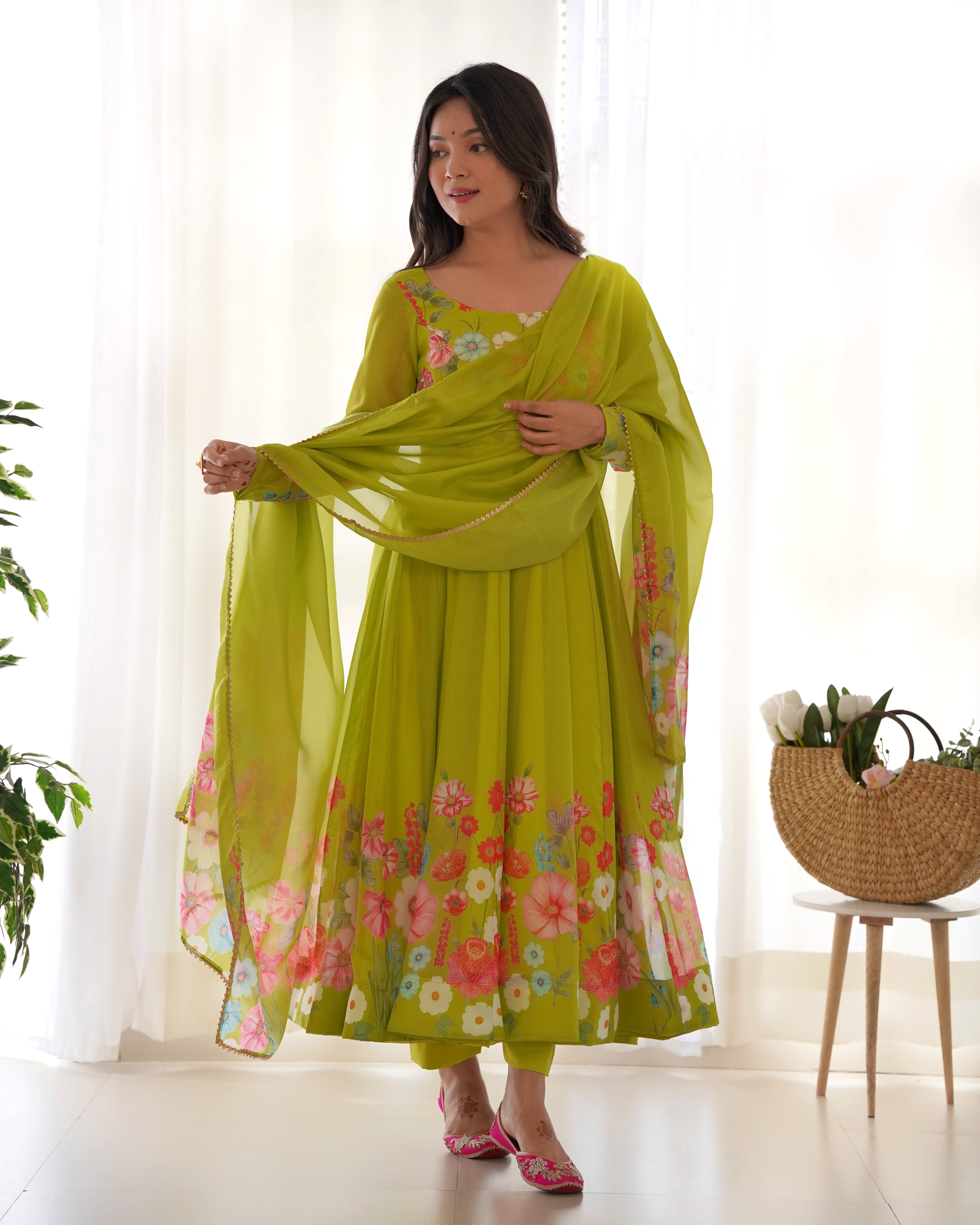 Lovely Liril and Colorful Lightweight Stylish Anarkali Suit with Dupatta Set for Upcoming Festivities and Weddings