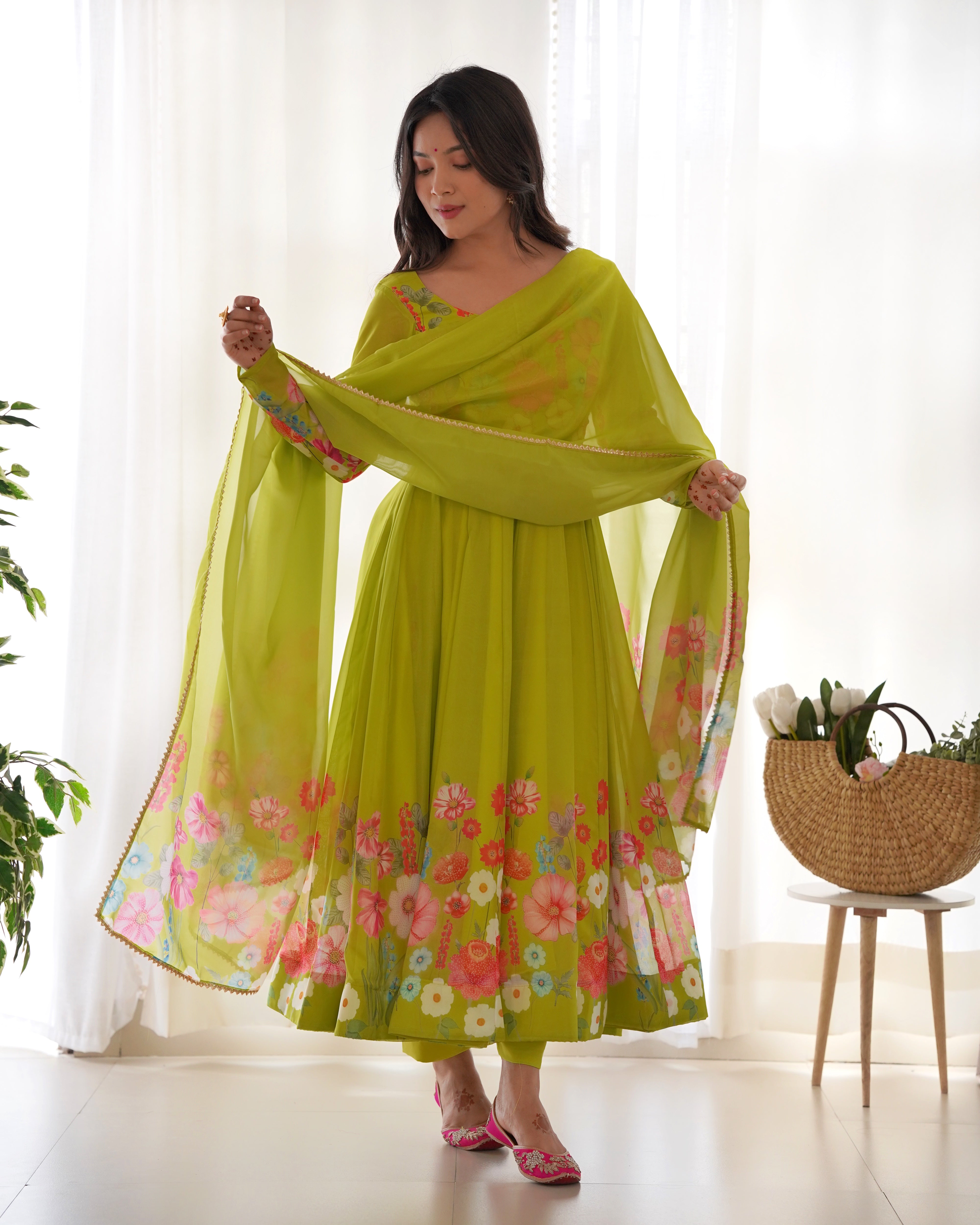 Lovely Liril and Colorful Lightweight Stylish Anarkali Suit with Dupatta Set for Upcoming Festivities and Weddings