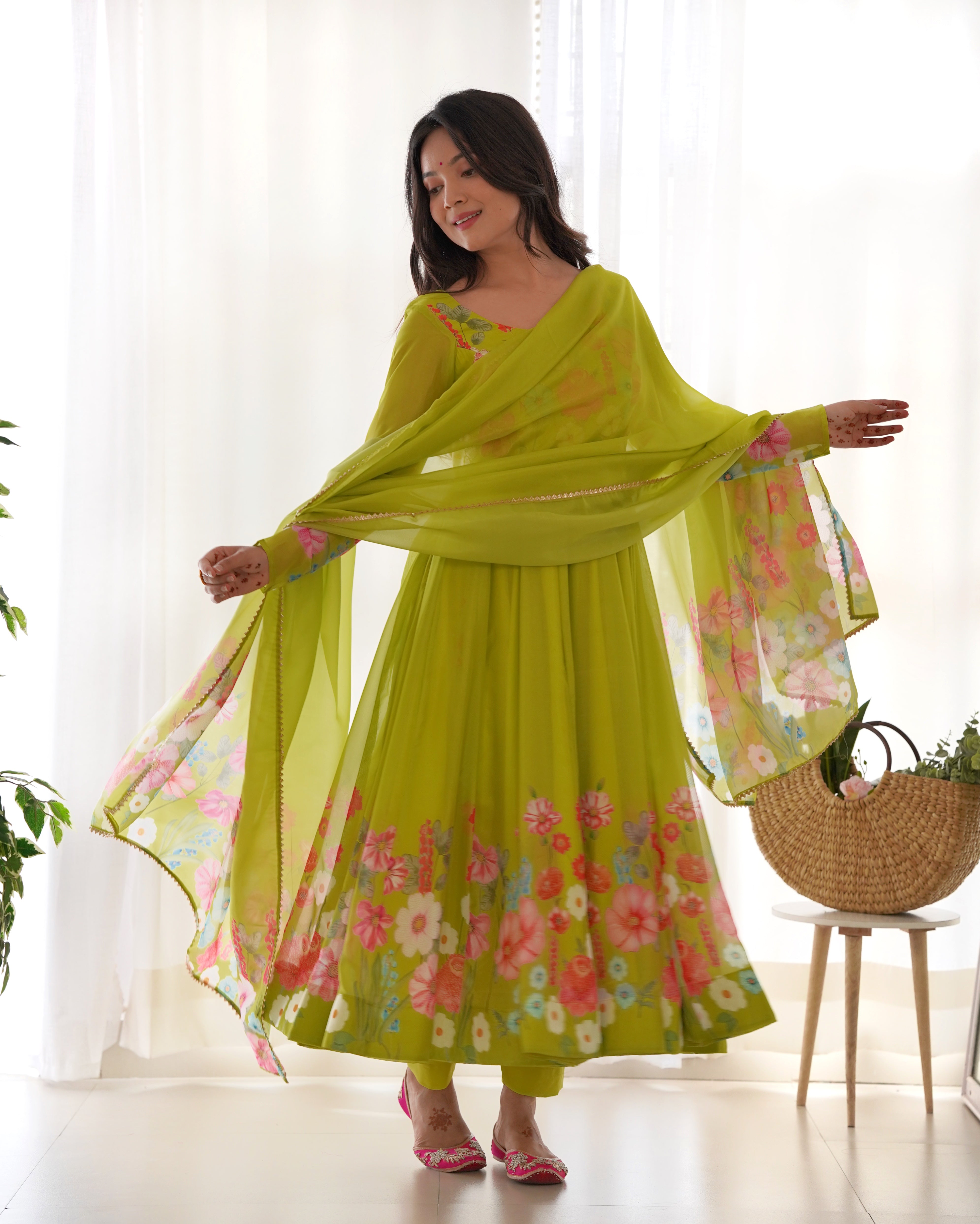 Lovely Liril and Colorful Lightweight Stylish Anarkali Suit with Dupatta Set for Upcoming Festivities and Weddings