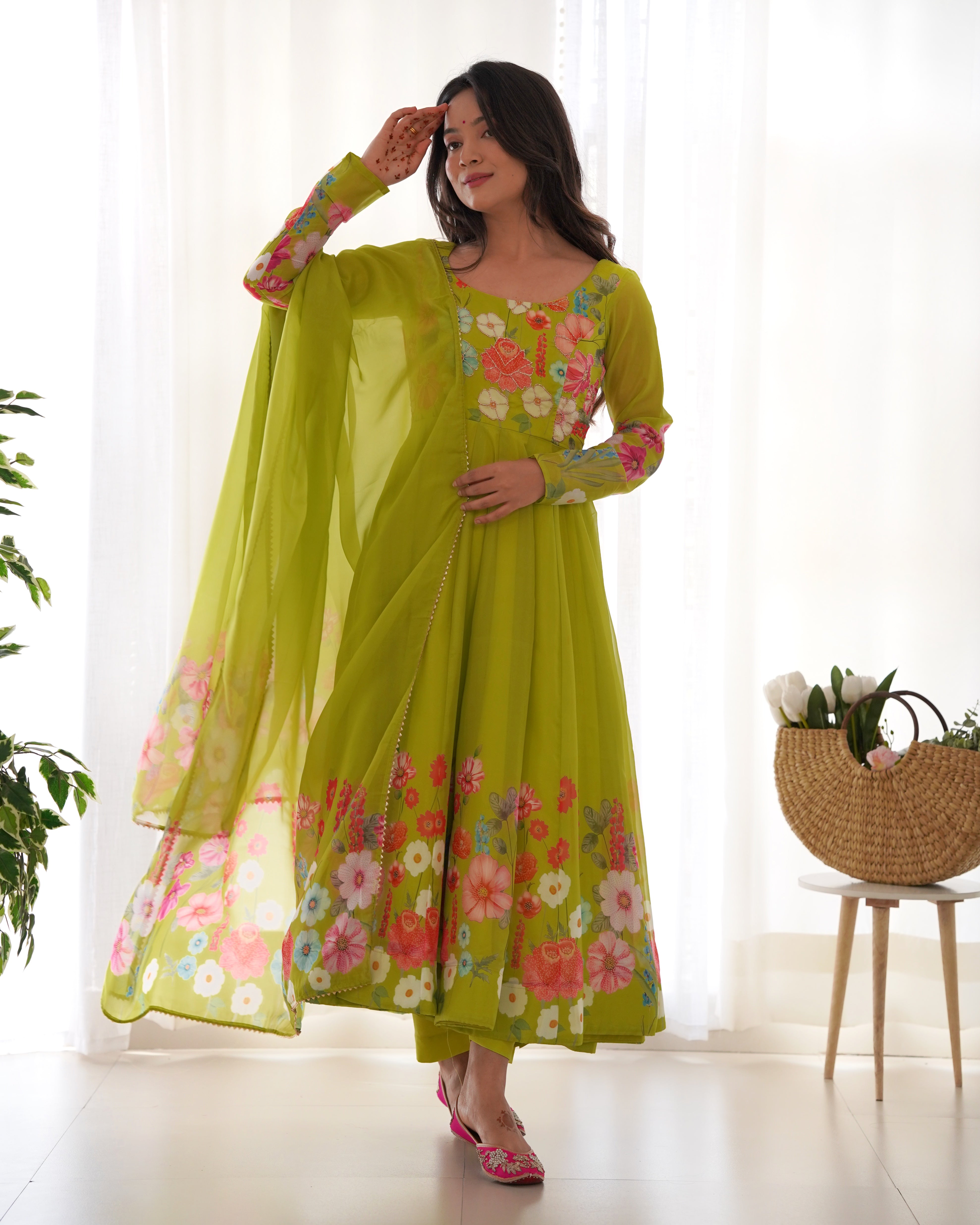 Lovely Liril and Colorful Lightweight Stylish Anarkali Suit with Dupatta Set for Upcoming Festivities and Weddings