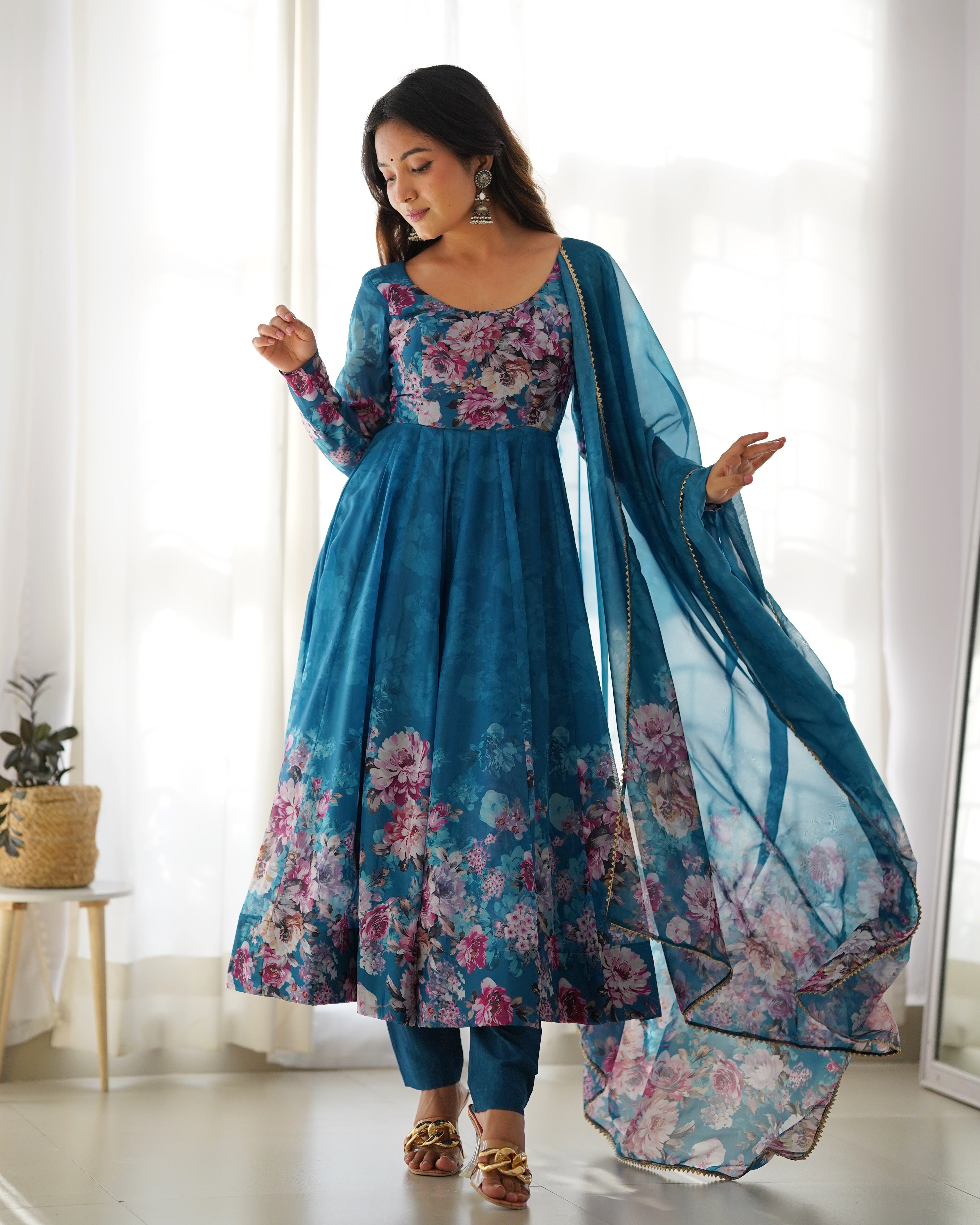 Colorfull Lightweight Stylish Anarkali Suit with Dupatta Set for Upcoming Festivities and Weddings