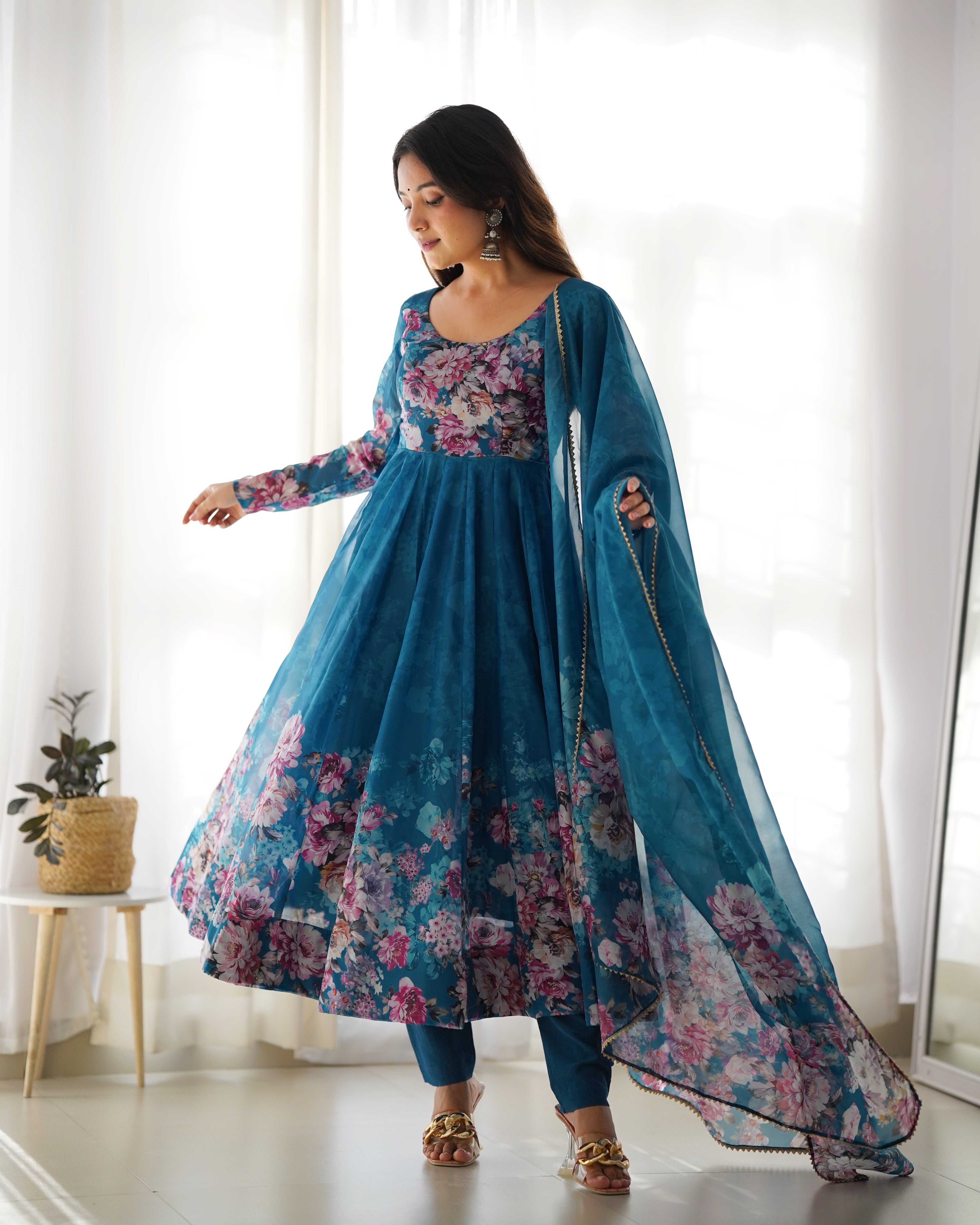 Colorfull Lightweight Stylish Anarkali Suit with Dupatta Set for Upcoming Festivities and Weddings