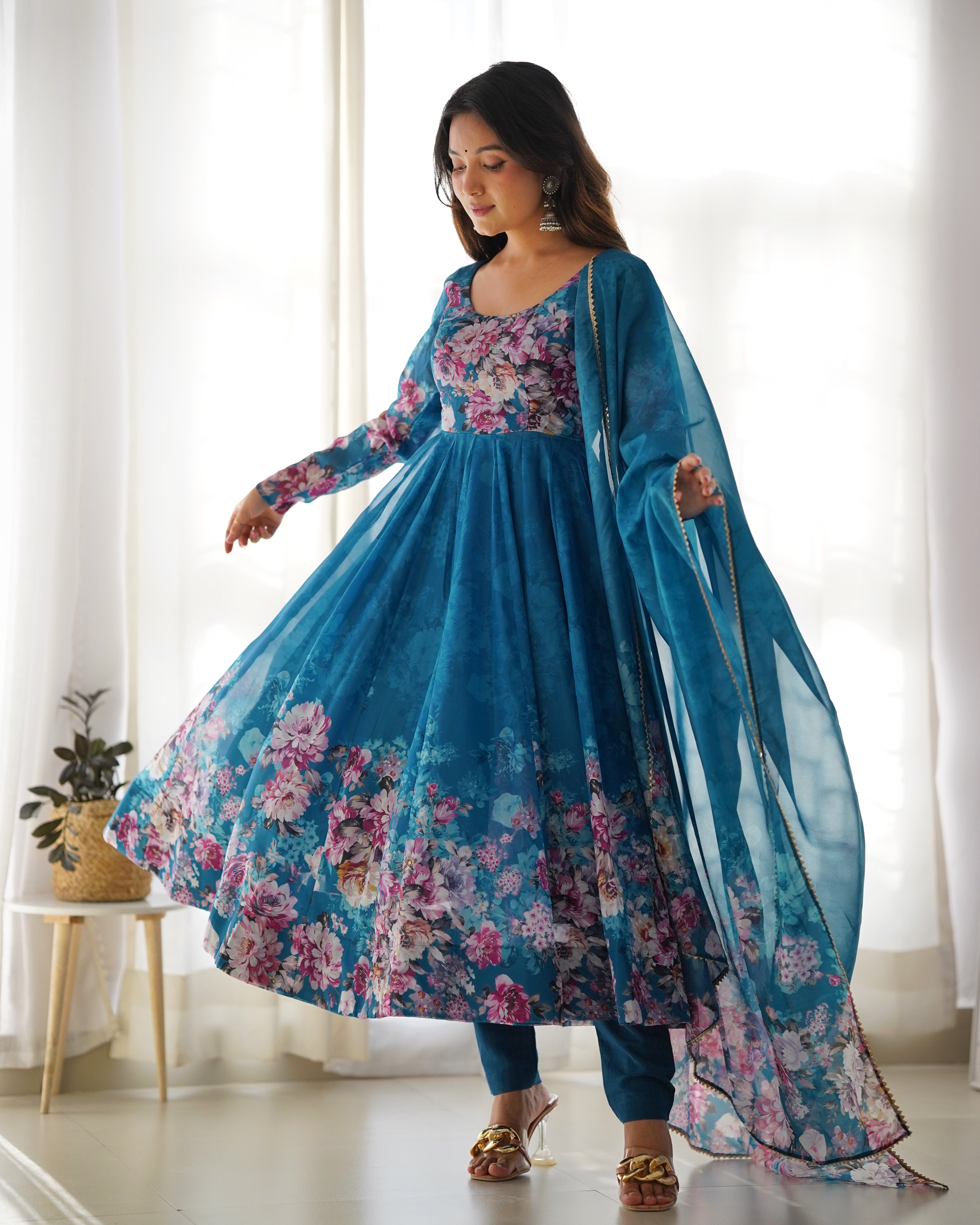 Colorfull Lightweight Stylish Anarkali Suit with Dupatta Set for Upcoming Festivities and Weddings