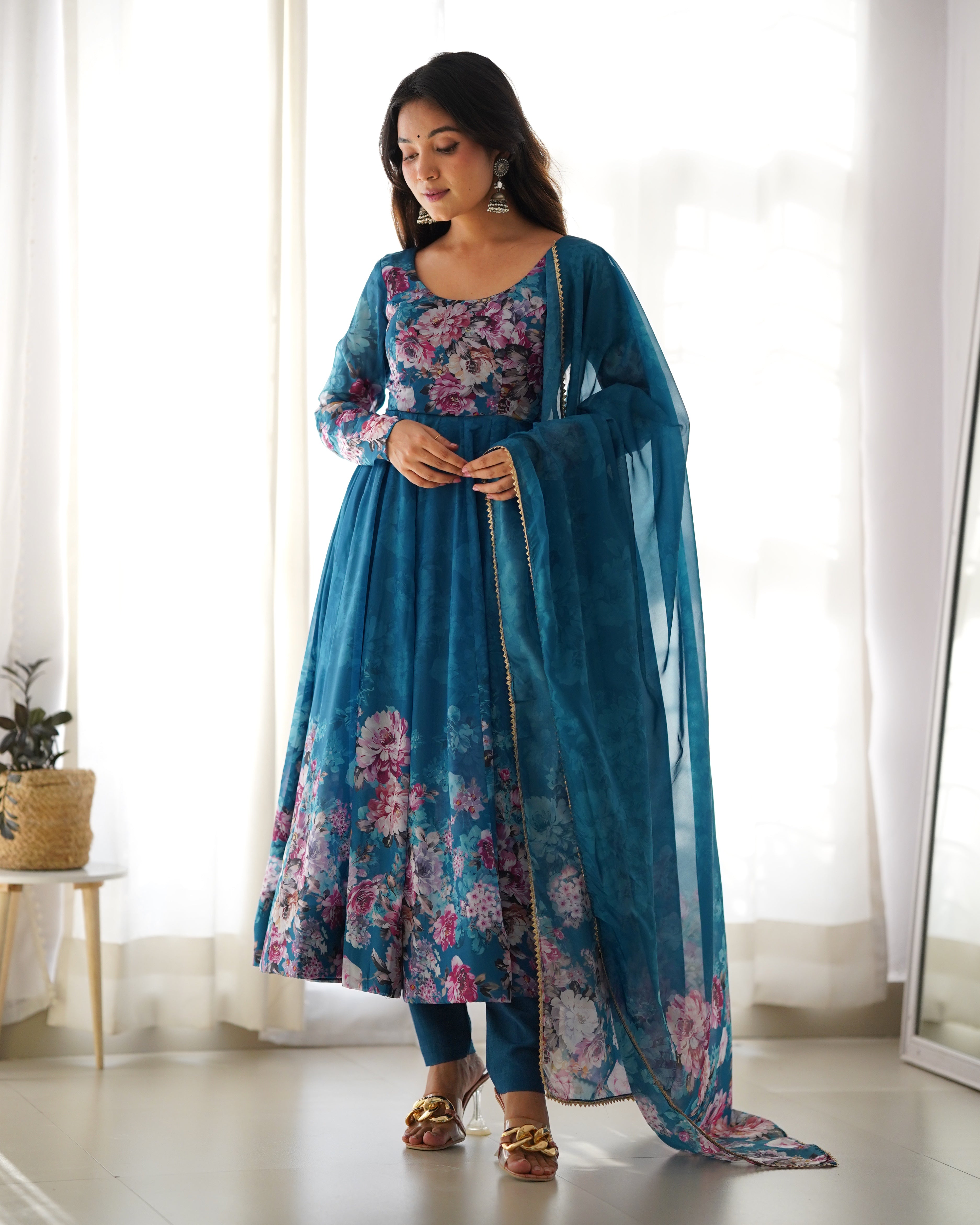 Colorfull Lightweight Stylish Anarkali Suit with Dupatta Set for Upcoming Festivities and Weddings