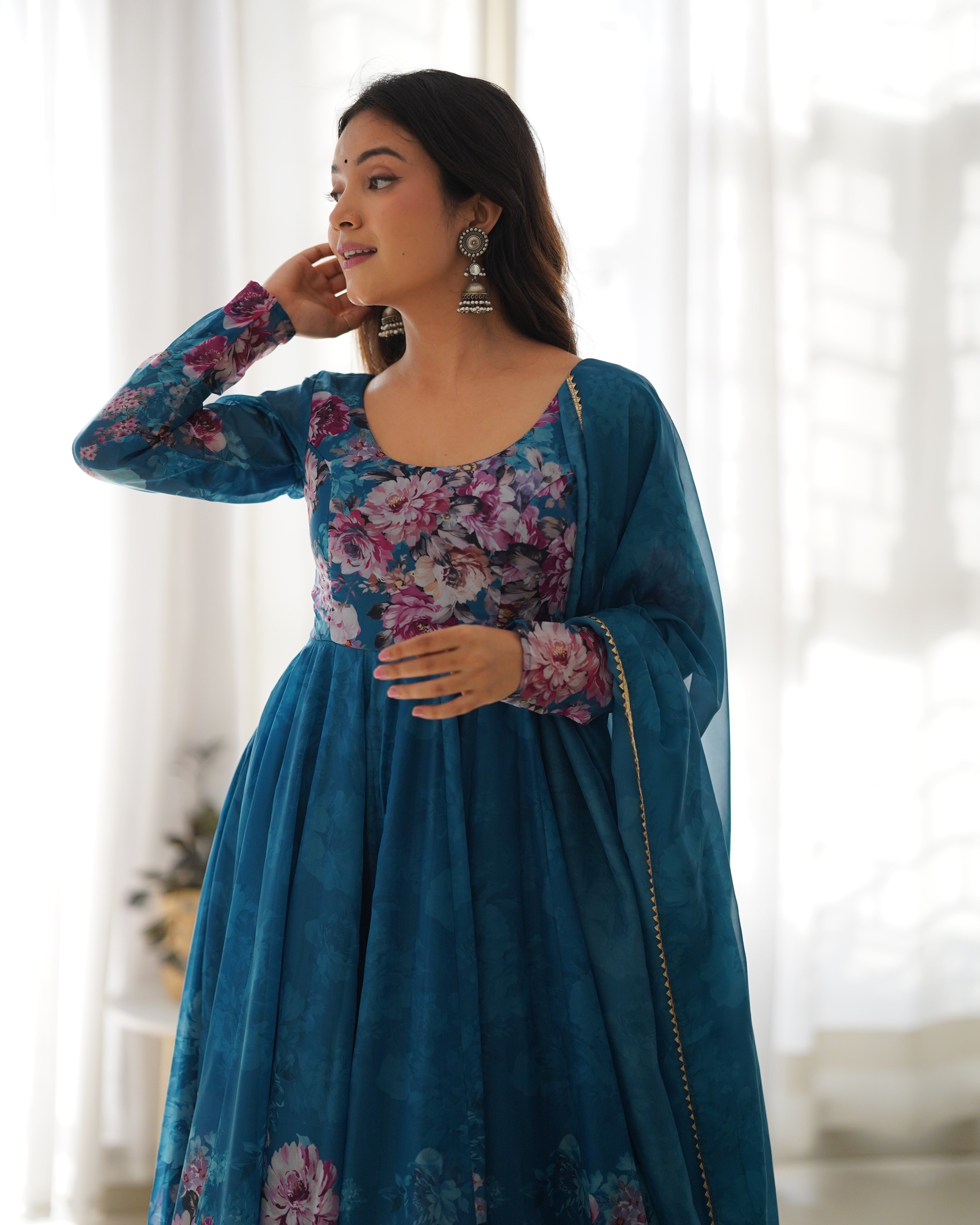 Colorfull Lightweight Stylish Anarkali Suit with Dupatta Set for Upcoming Festivities and Weddings