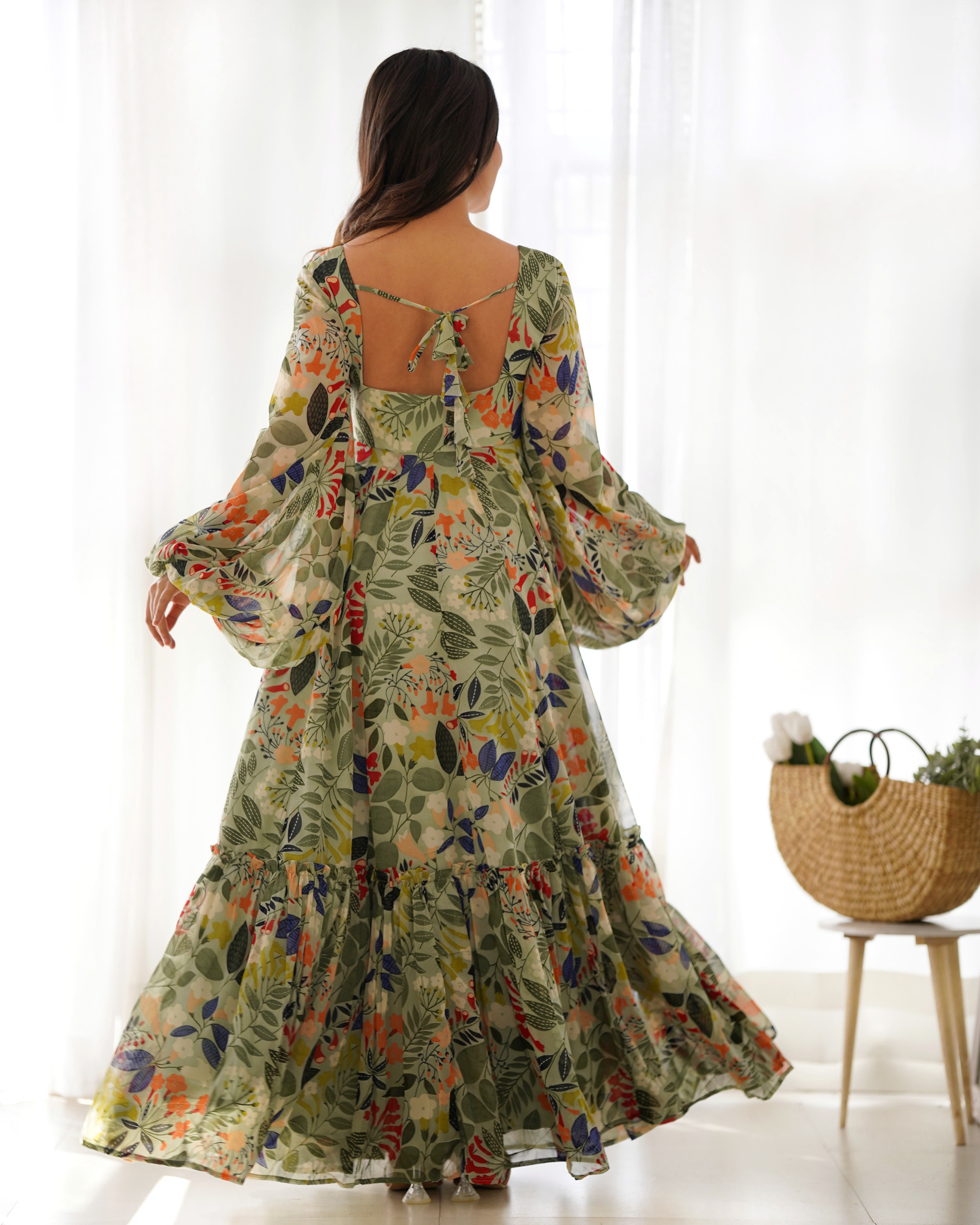 Pretty Maxi Gown in Faux Georgette Base Floral Multi Printed Work Designer Suit for Party, Outing, Holidays and Functions