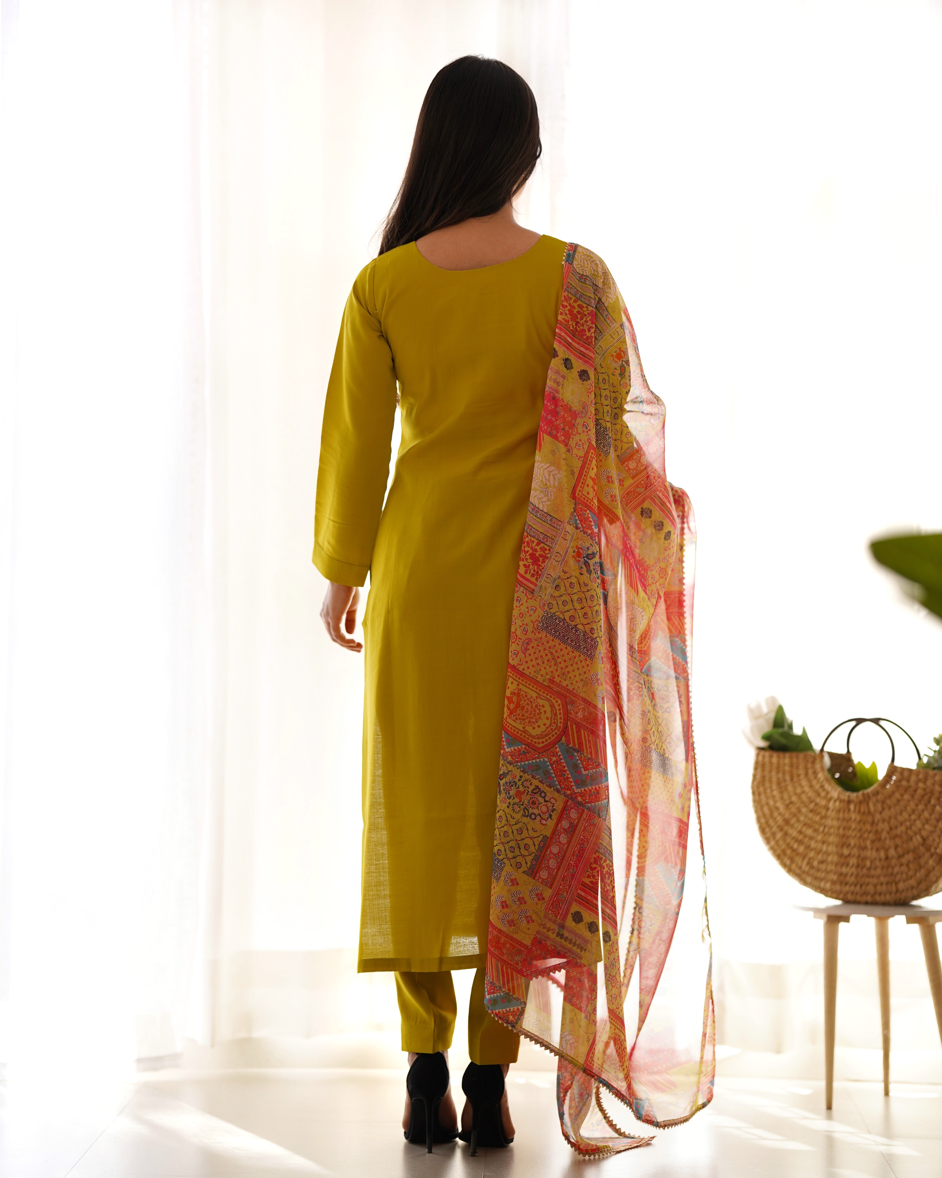 Simple Yet Elegant Liril Mustard Color Office, Summer, Party Wear Straight Suit in Viscose Base Multi Floral Printed Work Duppatta