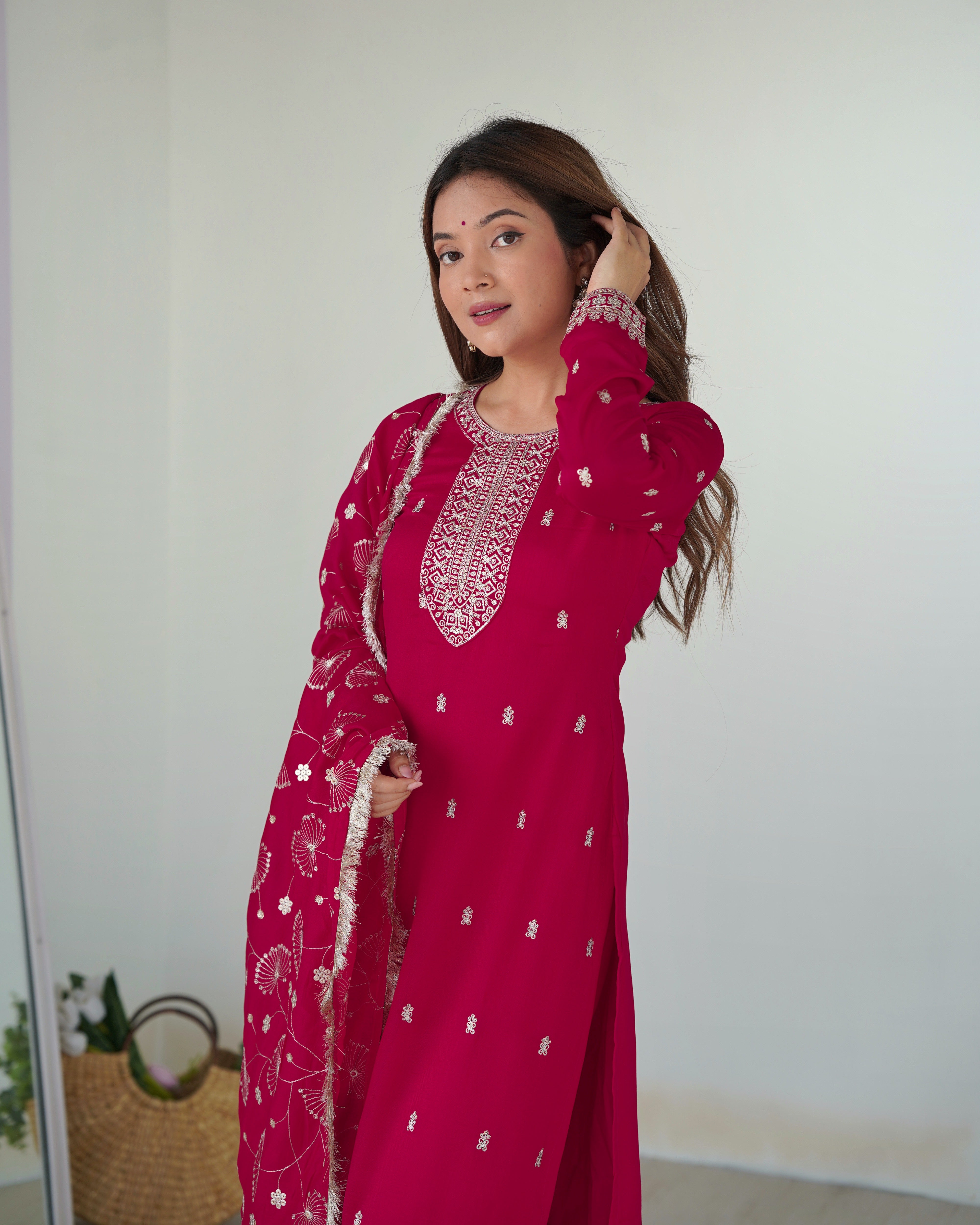 Sequins and Zari Embroidery on Pink Rangoli Silk Salwar Suit – Perfect Outfit for Weddings and Festivals