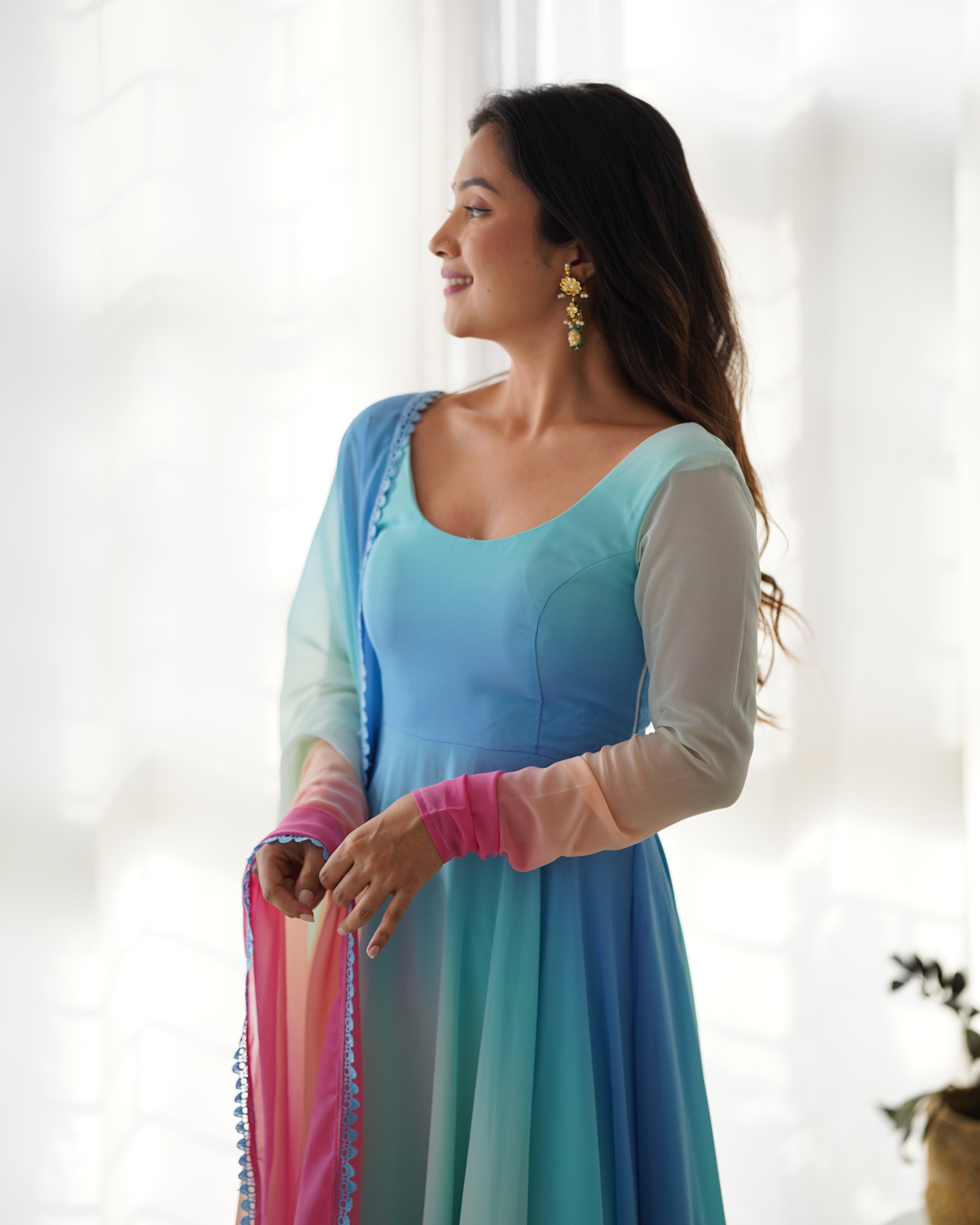 Adorable Alia Fame Saree in Suit Style Fully Flaired Anarkali in Soft Georgette Fabric Designer Suit