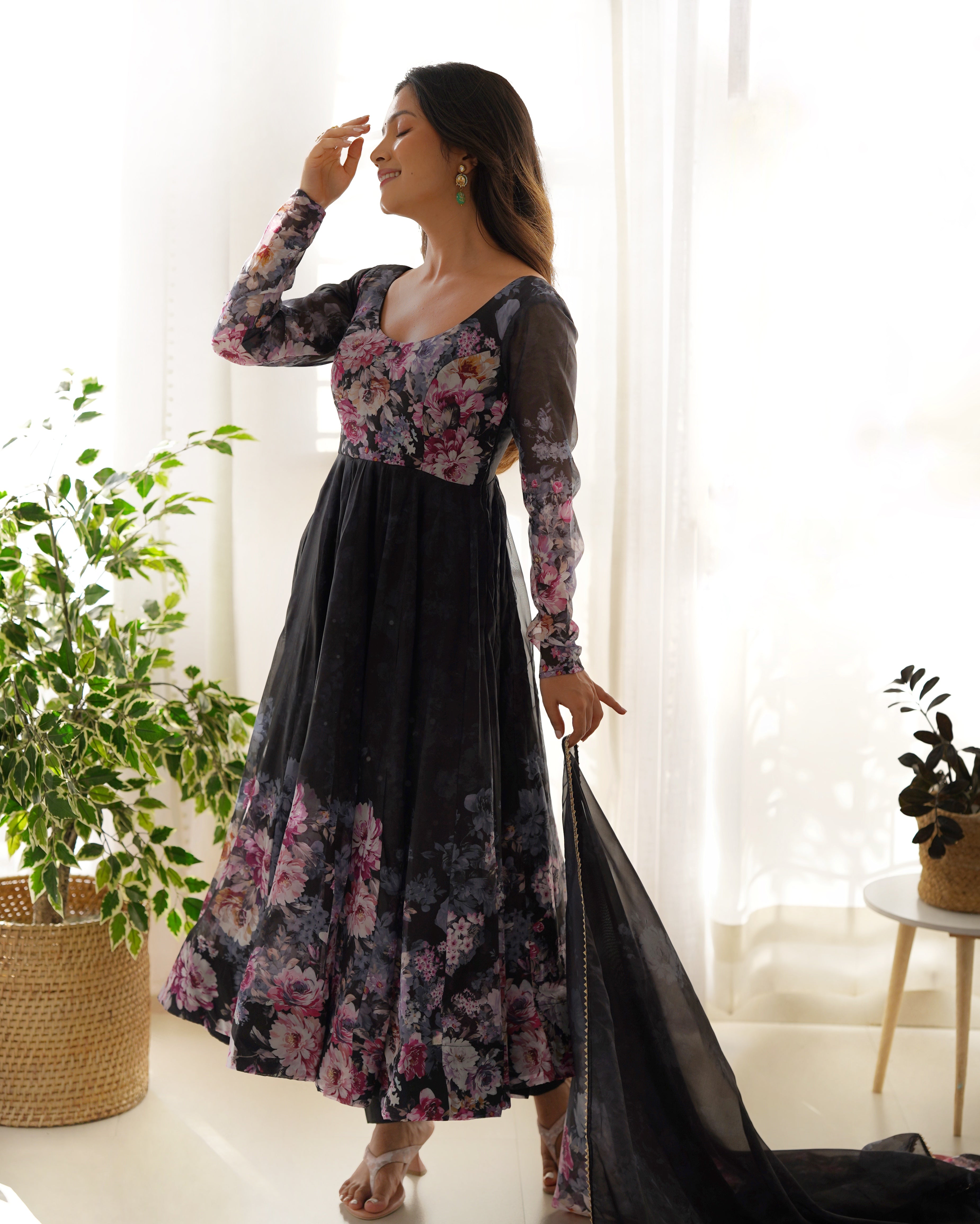 Beauty Black Colorful Lightweight Stylish Anarkali Suit with Dupatta Set for Upcoming Festivities and Weddings