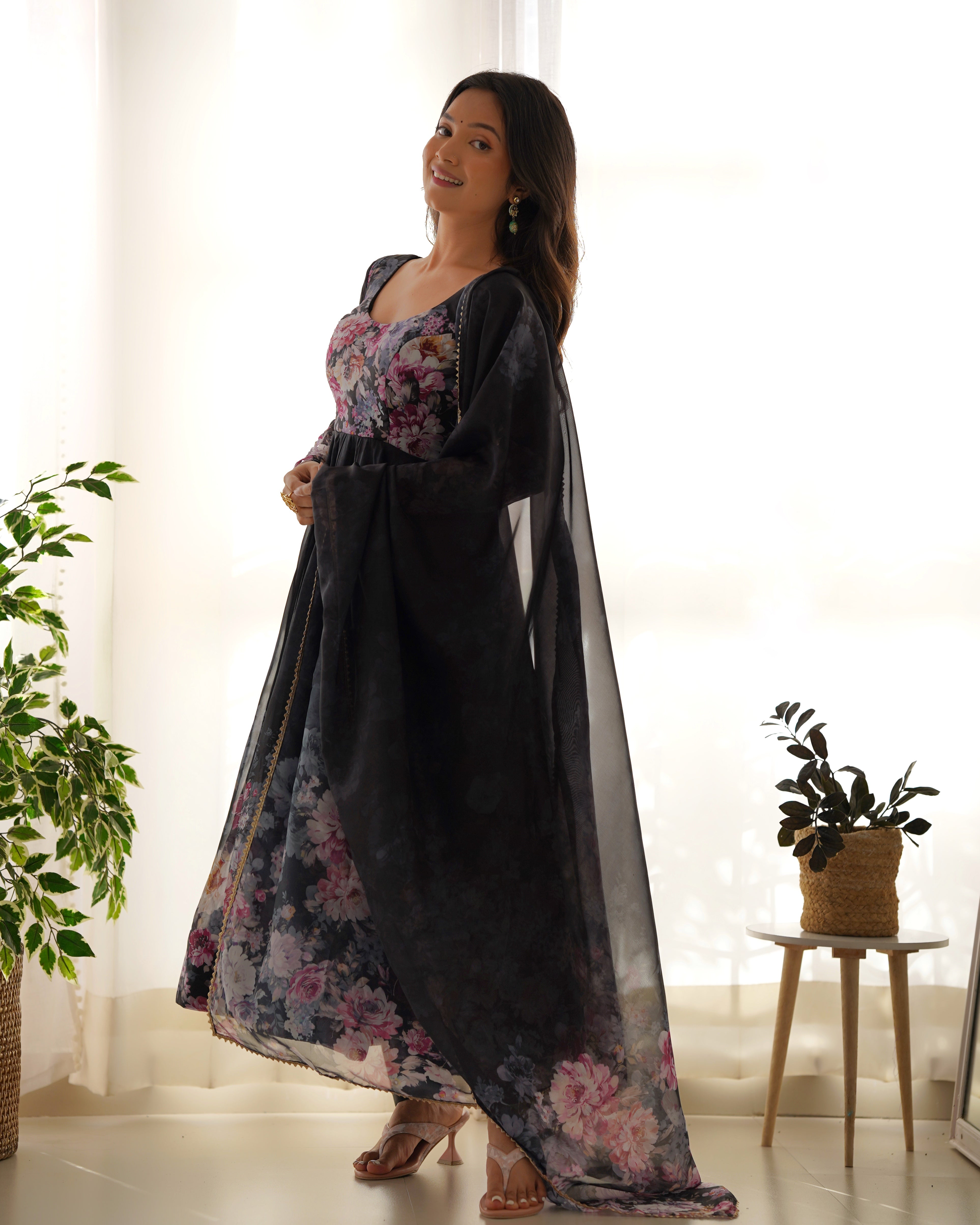 Beauty Black Colorful Lightweight Stylish Anarkali Suit with Dupatta Set for Upcoming Festivities and Weddings