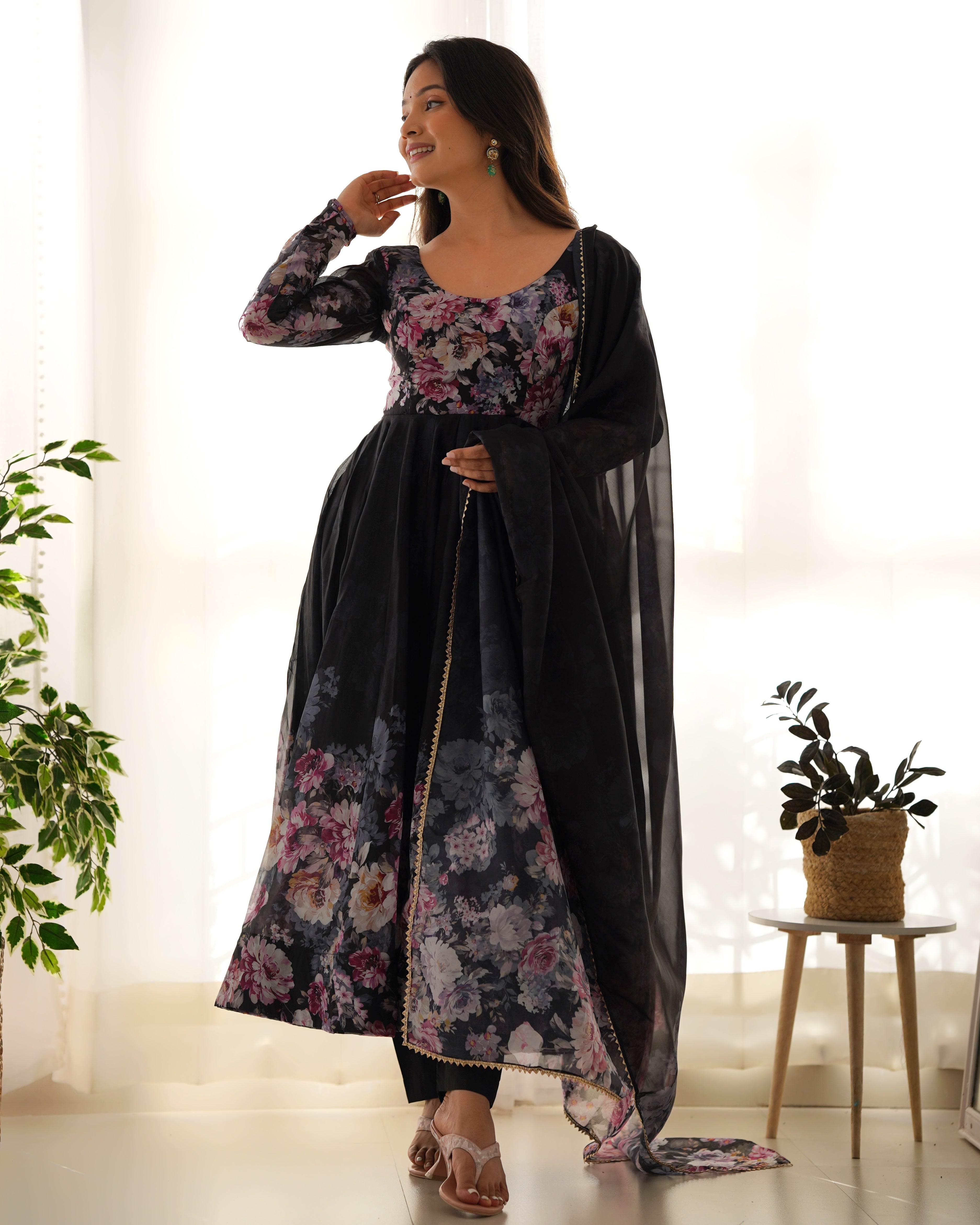 Beauty Black Colorful Lightweight Stylish Anarkali Suit with Dupatta Set for Upcoming Festivities and Weddings