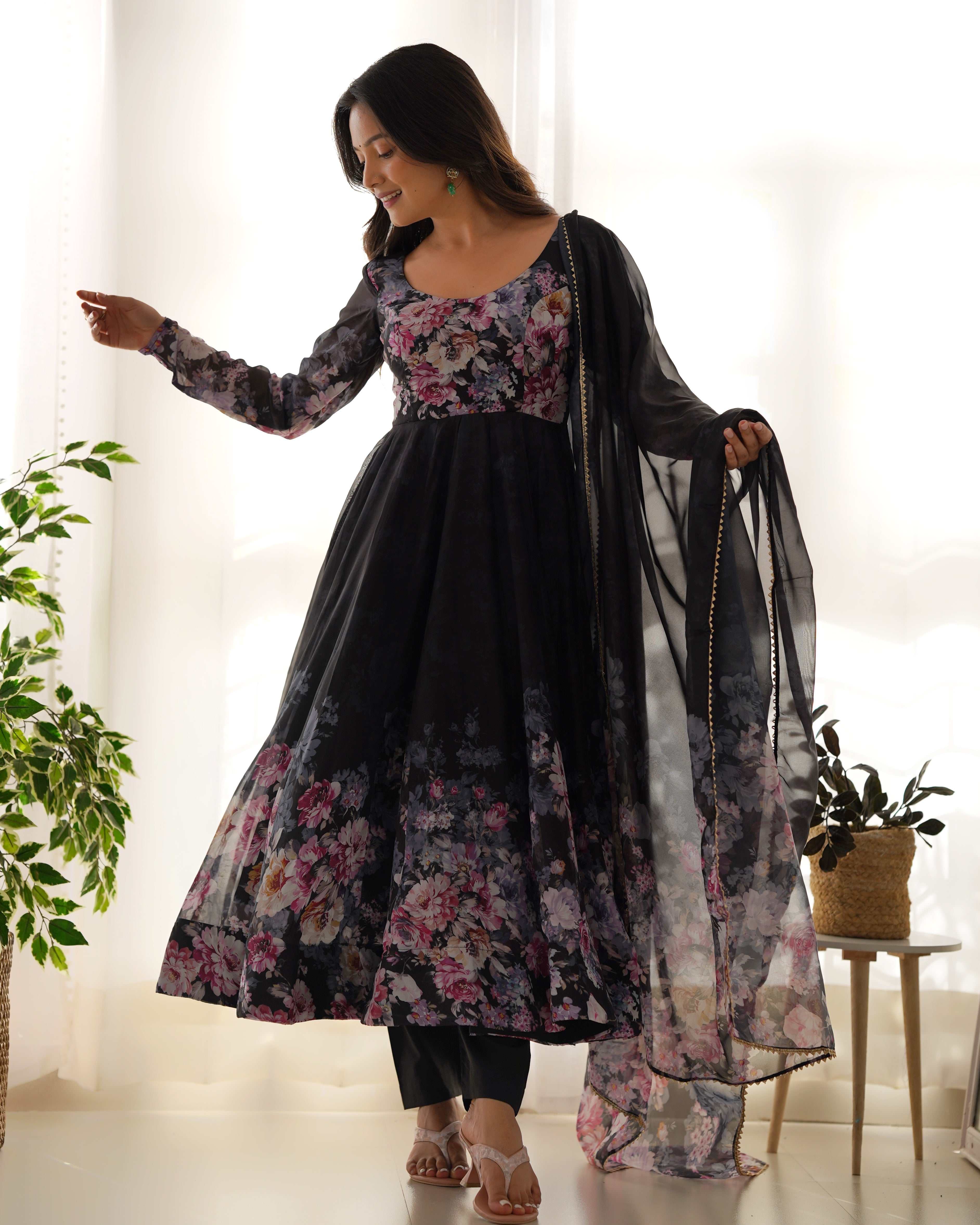 Beauty Black Colorful Lightweight Stylish Anarkali Suit with Dupatta Set for Upcoming Festivities and Weddings