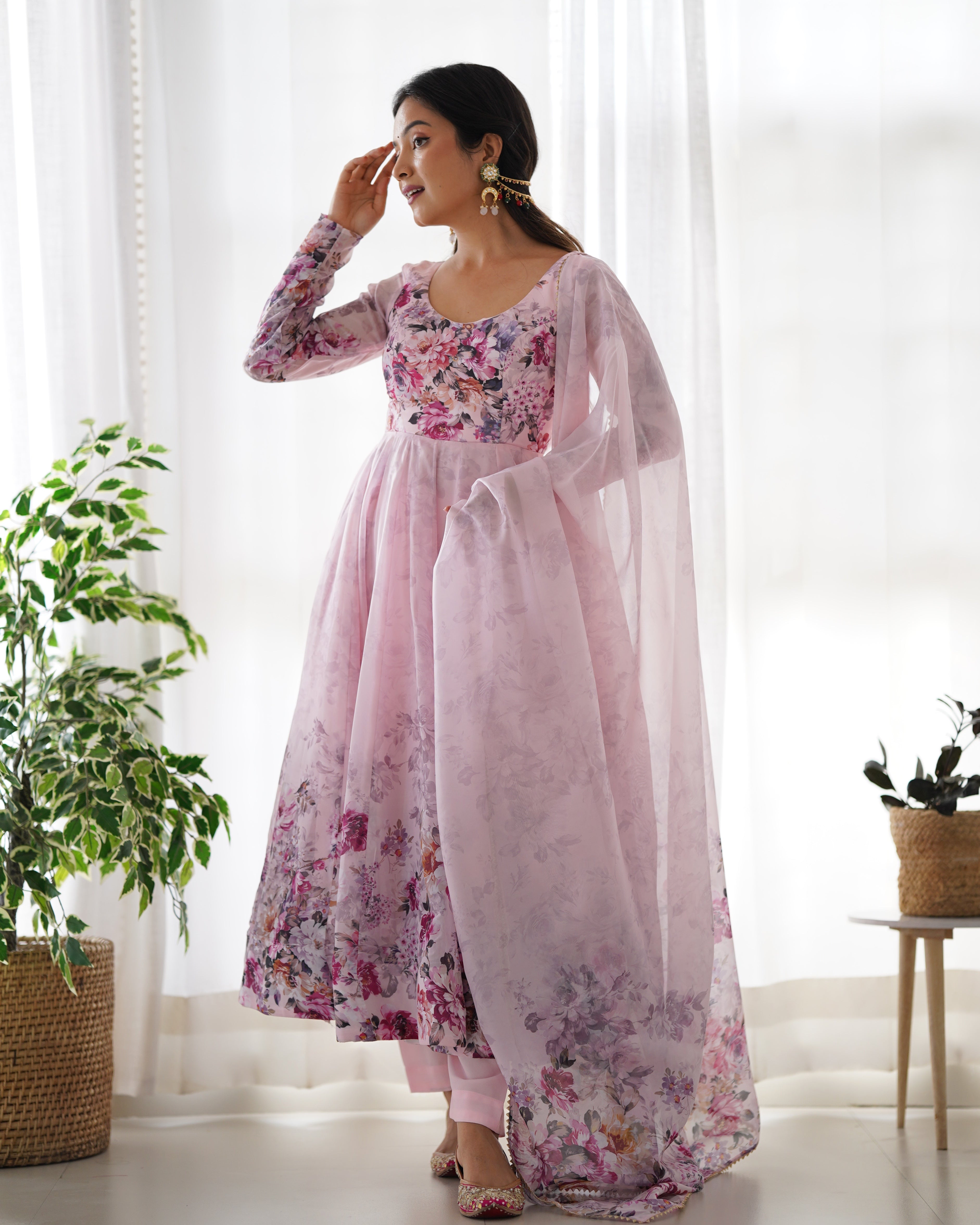 Baby Pink Colorful Lightweight Stylish Anarkali Suit with Dupatta Set for Upcoming Festivities and Weddings