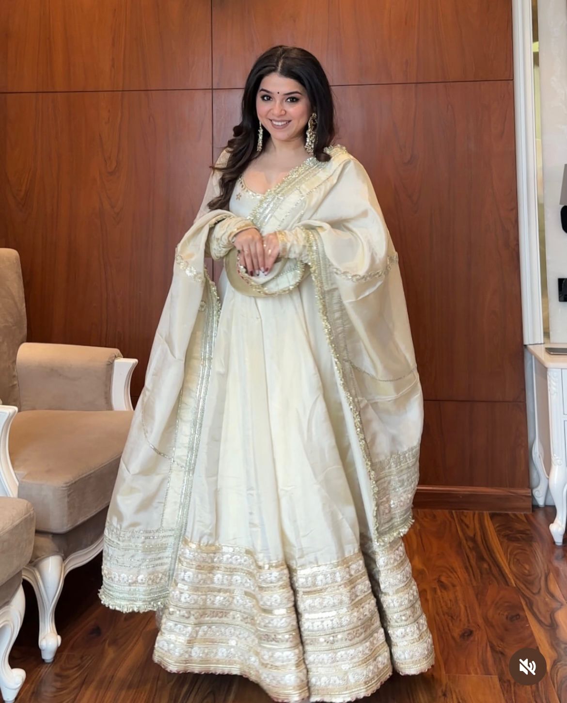 Model Wearing Ivory Embroidered Anarkali for Weddings Festivals & Parties – Order Now!