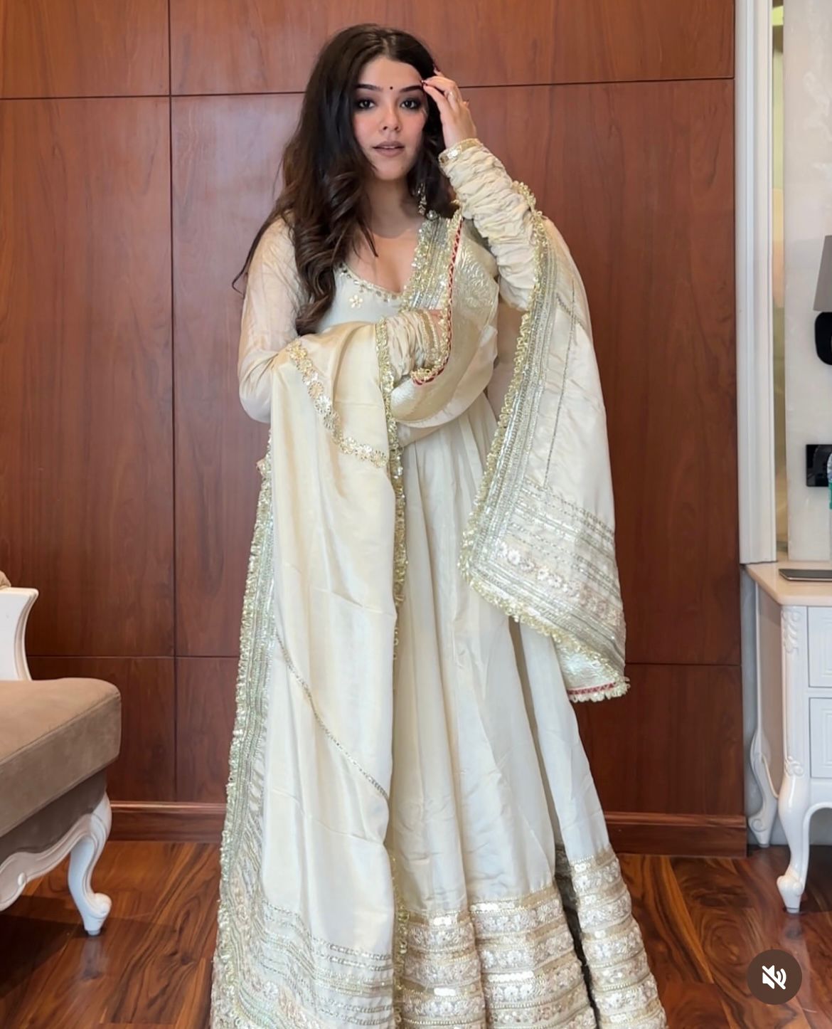 Model Wearing Ivory Embroidered Anarkali for Weddings Festivals & Parties – Order Now!