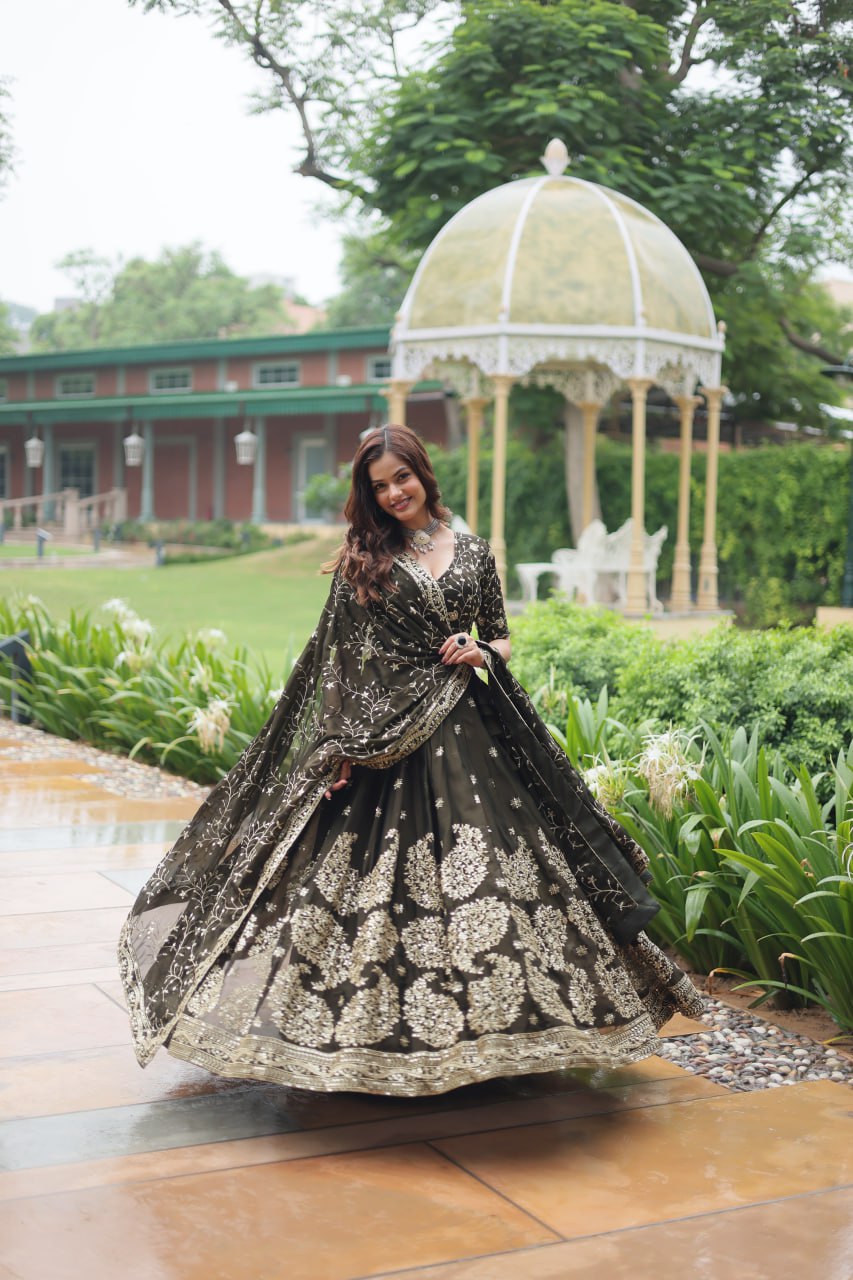 Seaweed Green embroidery lehenga choli for functions and weddings for women