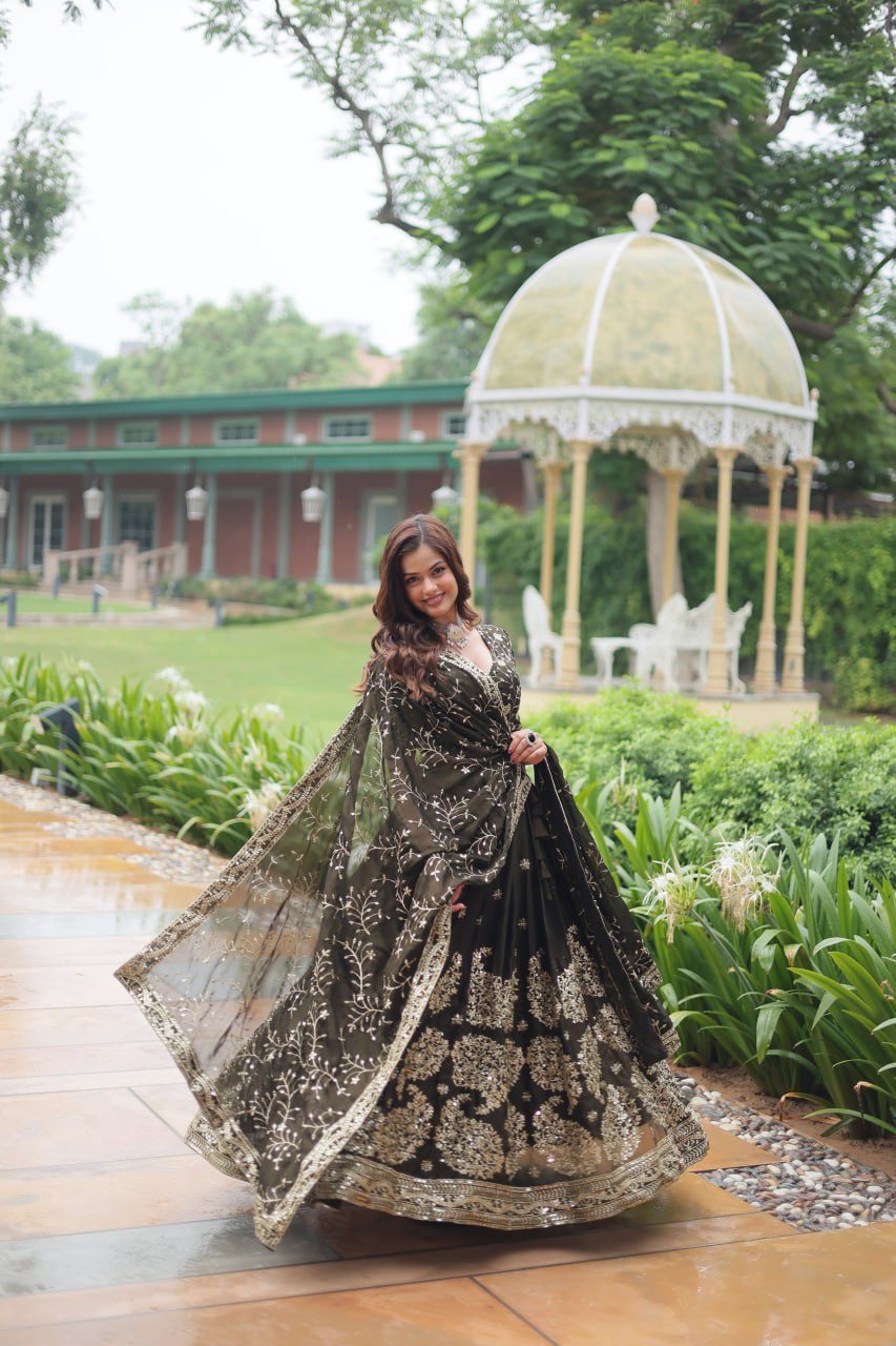 Seaweed Green embroidery lehenga choli for functions and weddings for women