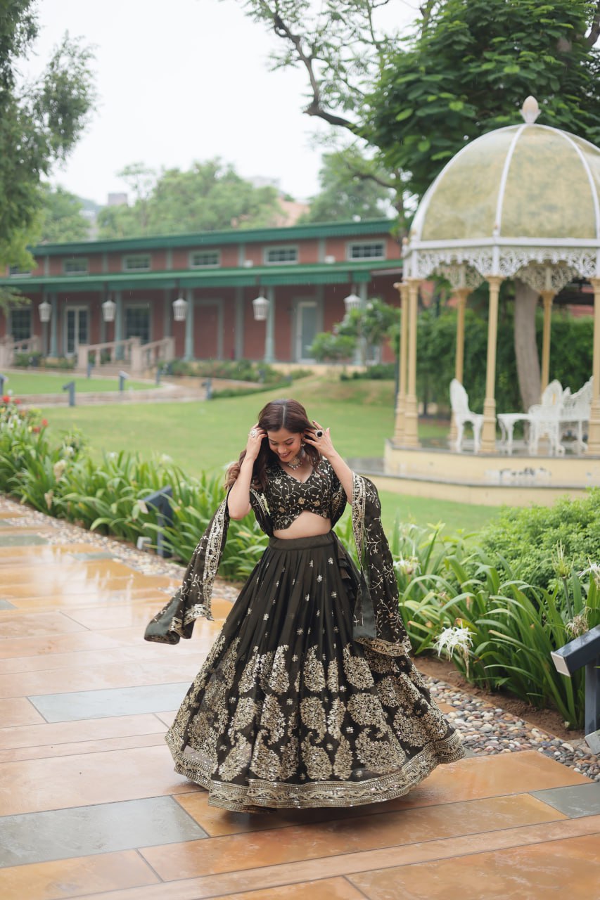 Seaweed Green embroidery lehenga choli for functions and weddings for women